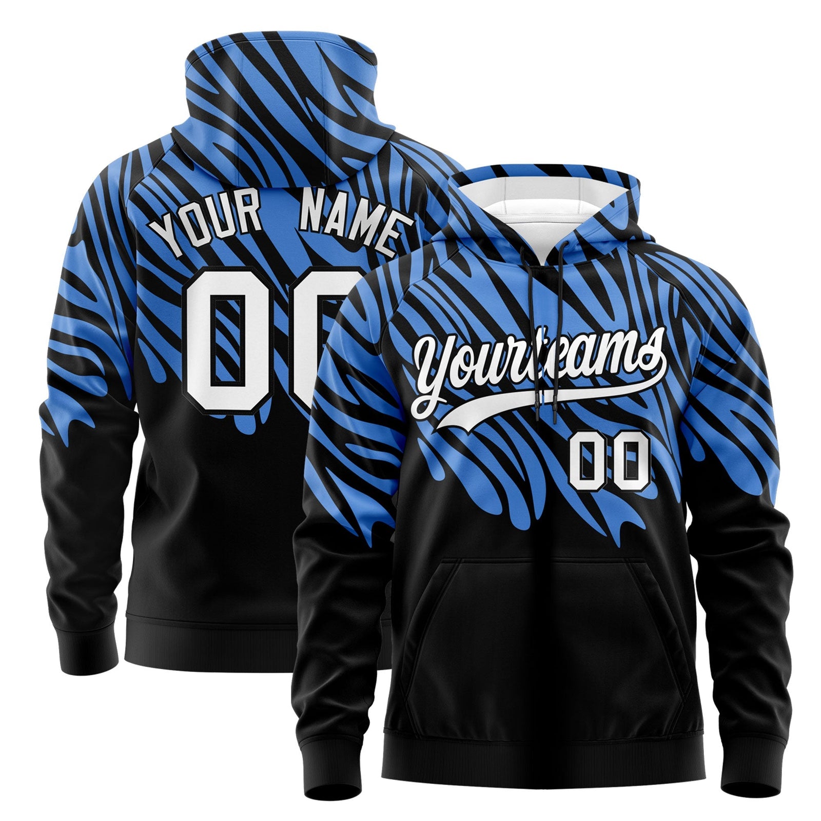 Custom Powder Blue Black Leopard Print Pullover Sweatshirt Hoodie| KXKSHOP