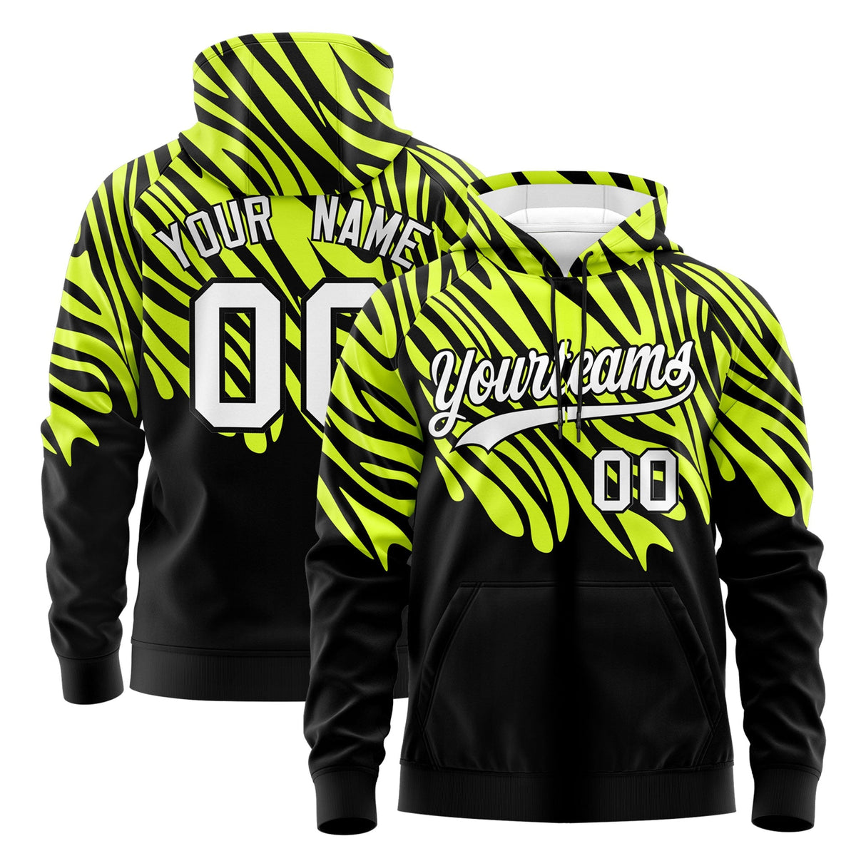 Custom Fluorescent Green Black Leopard Print Pullover Sweatshirt Hoodie| KXKSHOP