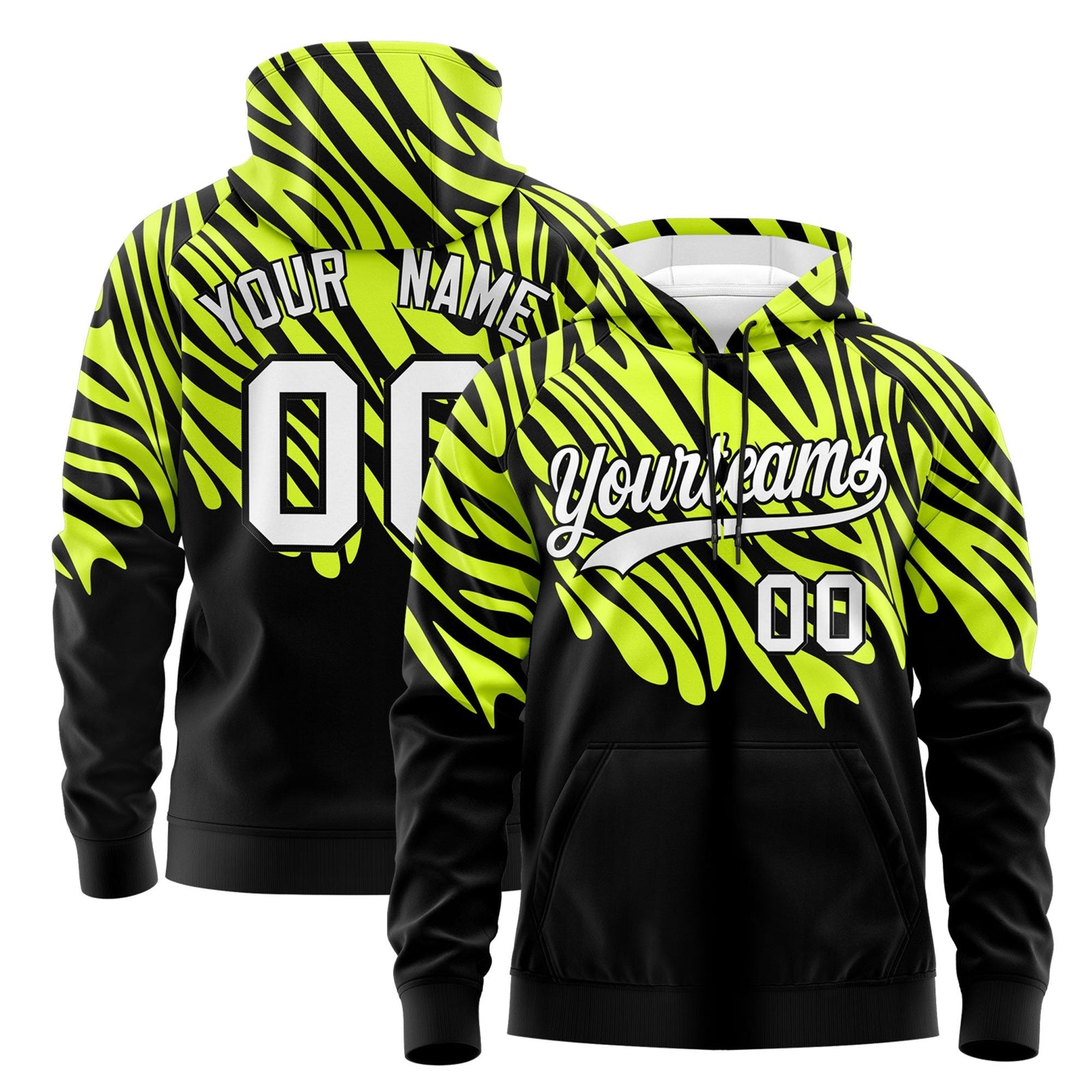 Custom Fluorescent Green Black Leopard Print Pullover Sweatshirt Hoodie| KXKSHOP