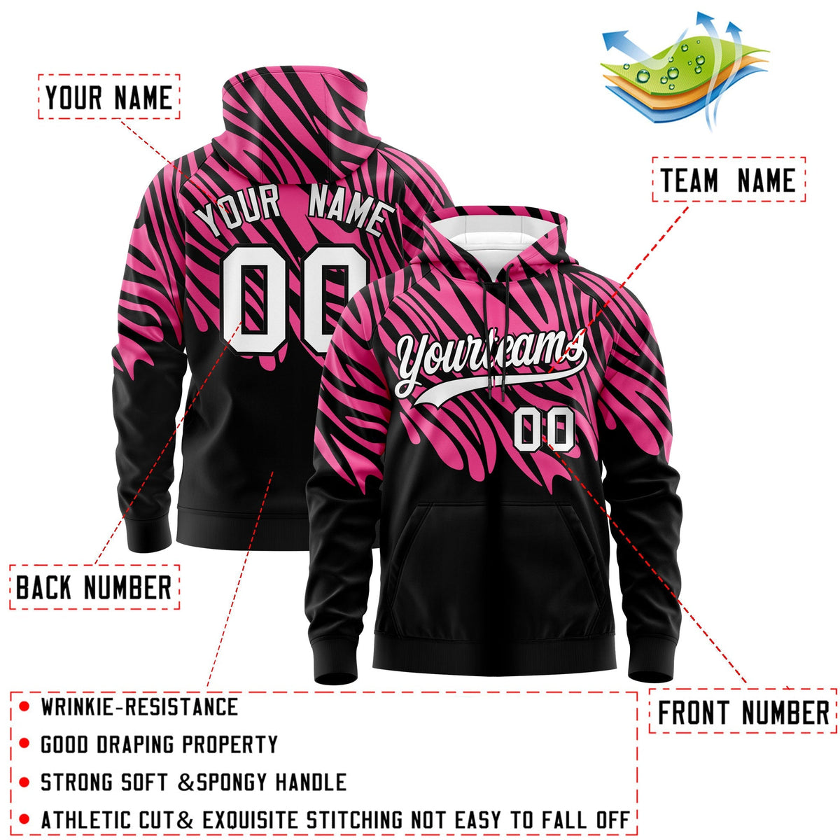 Custom Pink Black Leopard Print Pullover Sweatshirt Hoodie| KXKSHOP