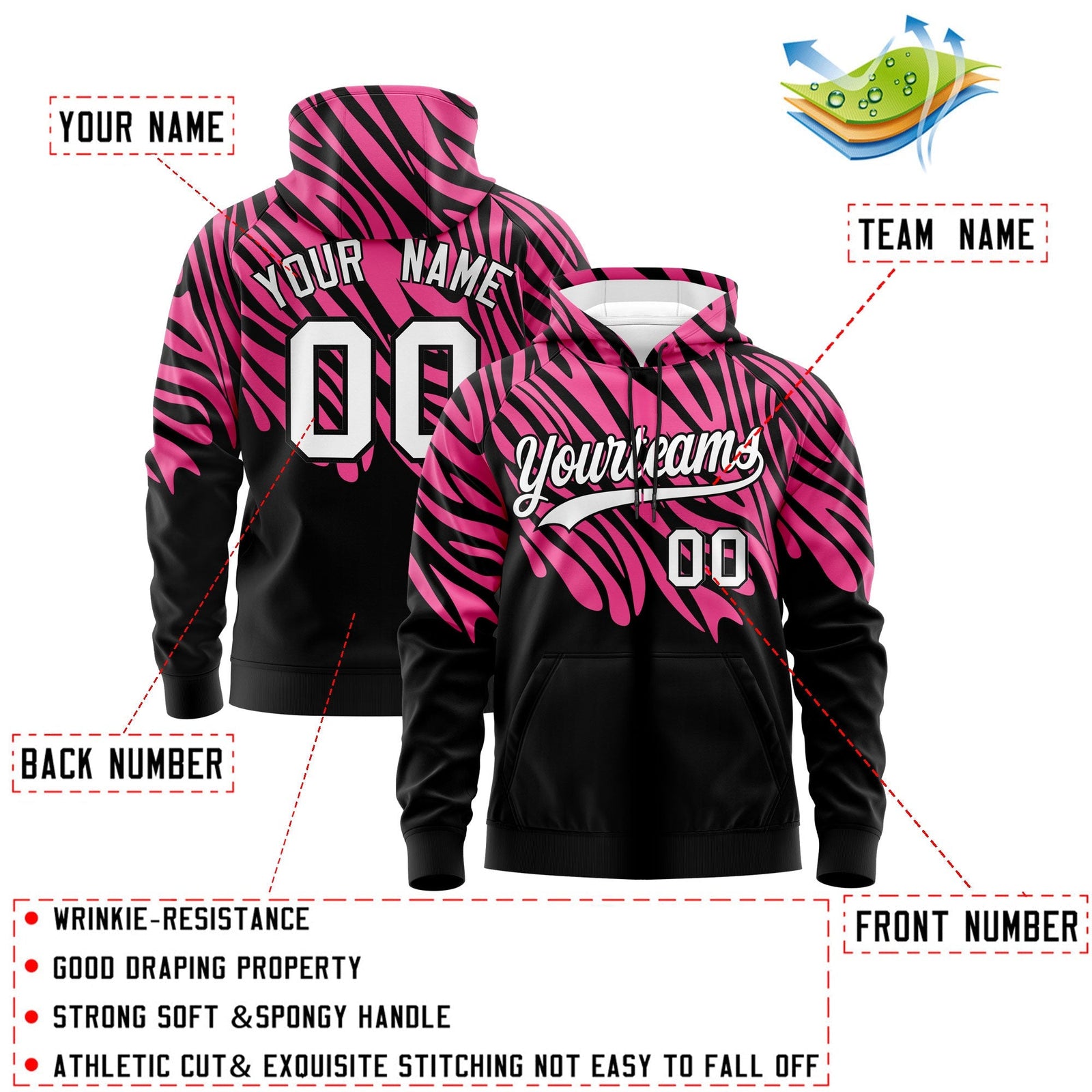Custom Pink Black Leopard Print Pullover Sweatshirt Hoodie| KXKSHOP