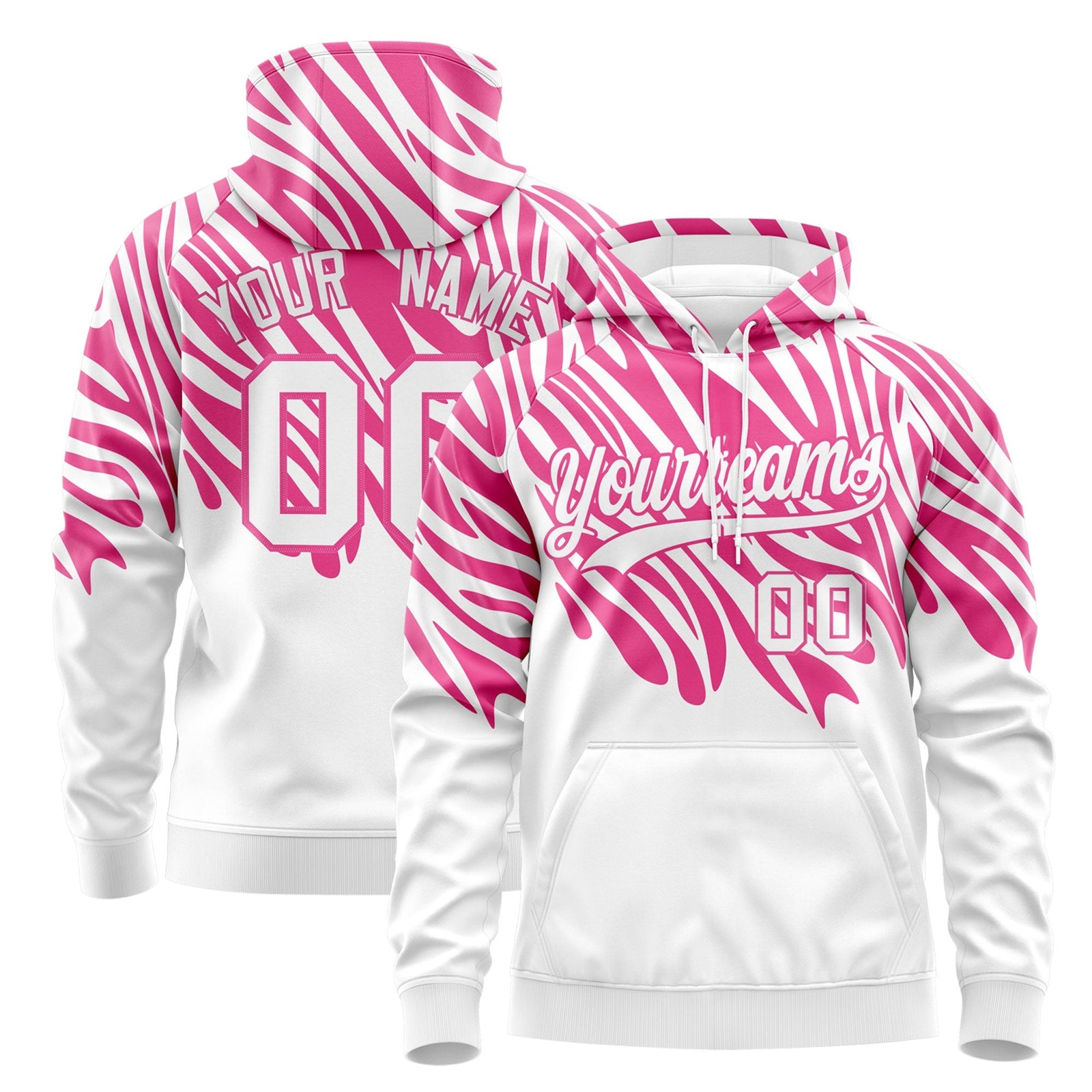 Custom Pink White Leopard Print Pullover Sweatshirt Hoodie| KXKSHOP
