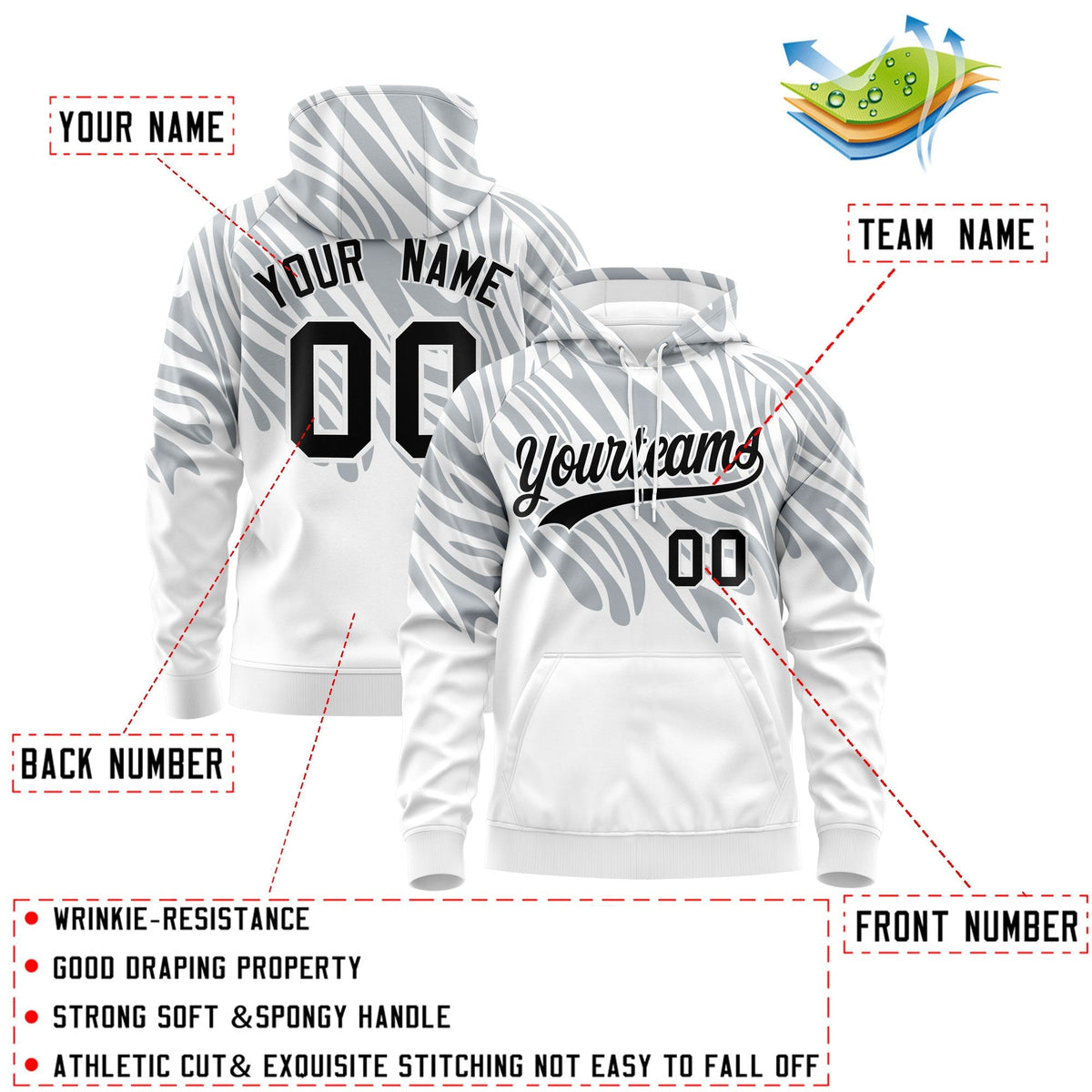 Custom Silver White Leopard Print Pullover Sweatshirt Hoodie| KXKSHOP