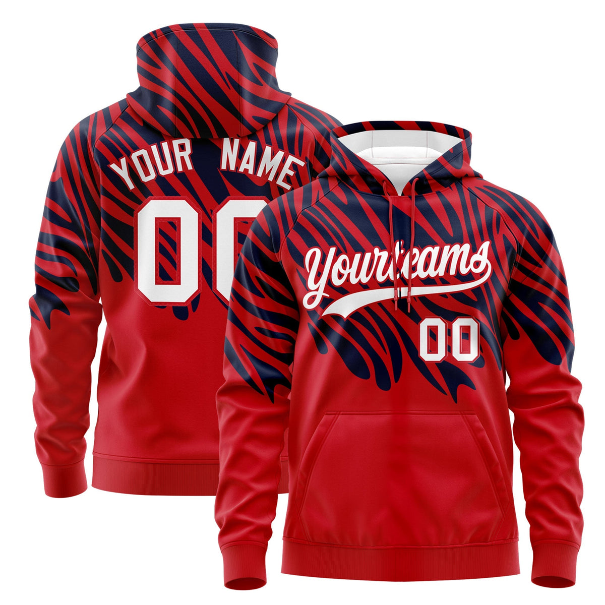 Custom Navy Red Leopard Print Pullover Sweatshirt Hoodie| KXKSHOP