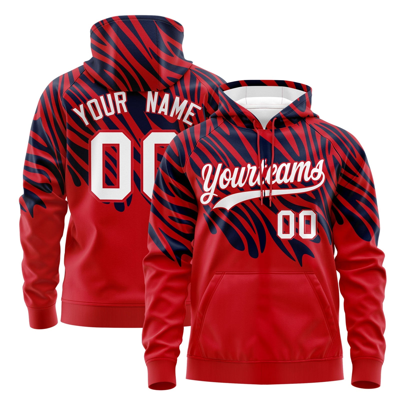 Custom Navy Red Leopard Print Pullover Sweatshirt Hoodie| KXKSHOP
