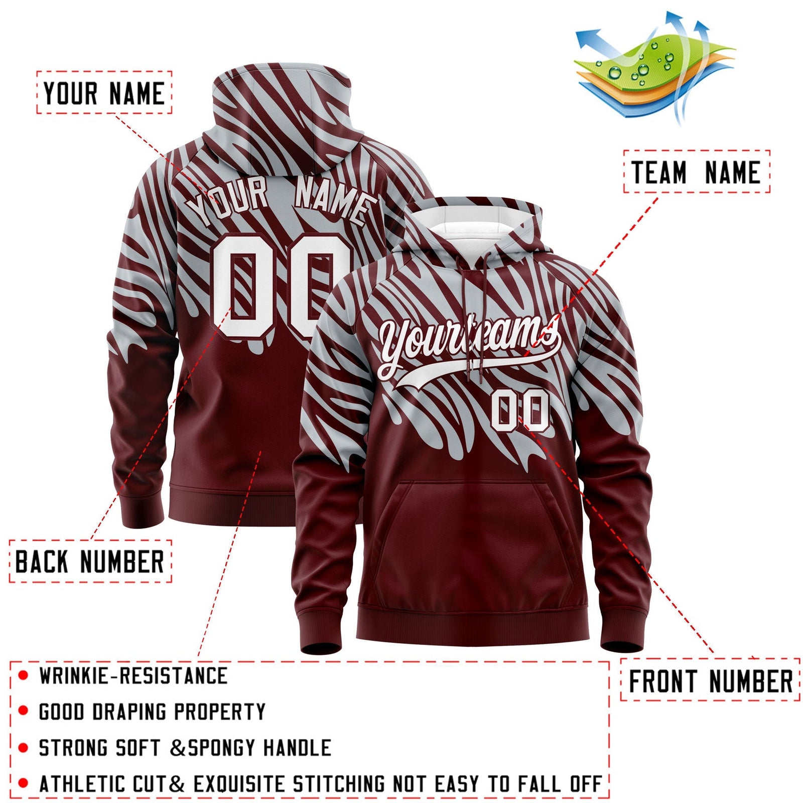 Custom Silver Crimson Leopard Print Pullover Sweatshirt Hoodie| KXKSHOP
