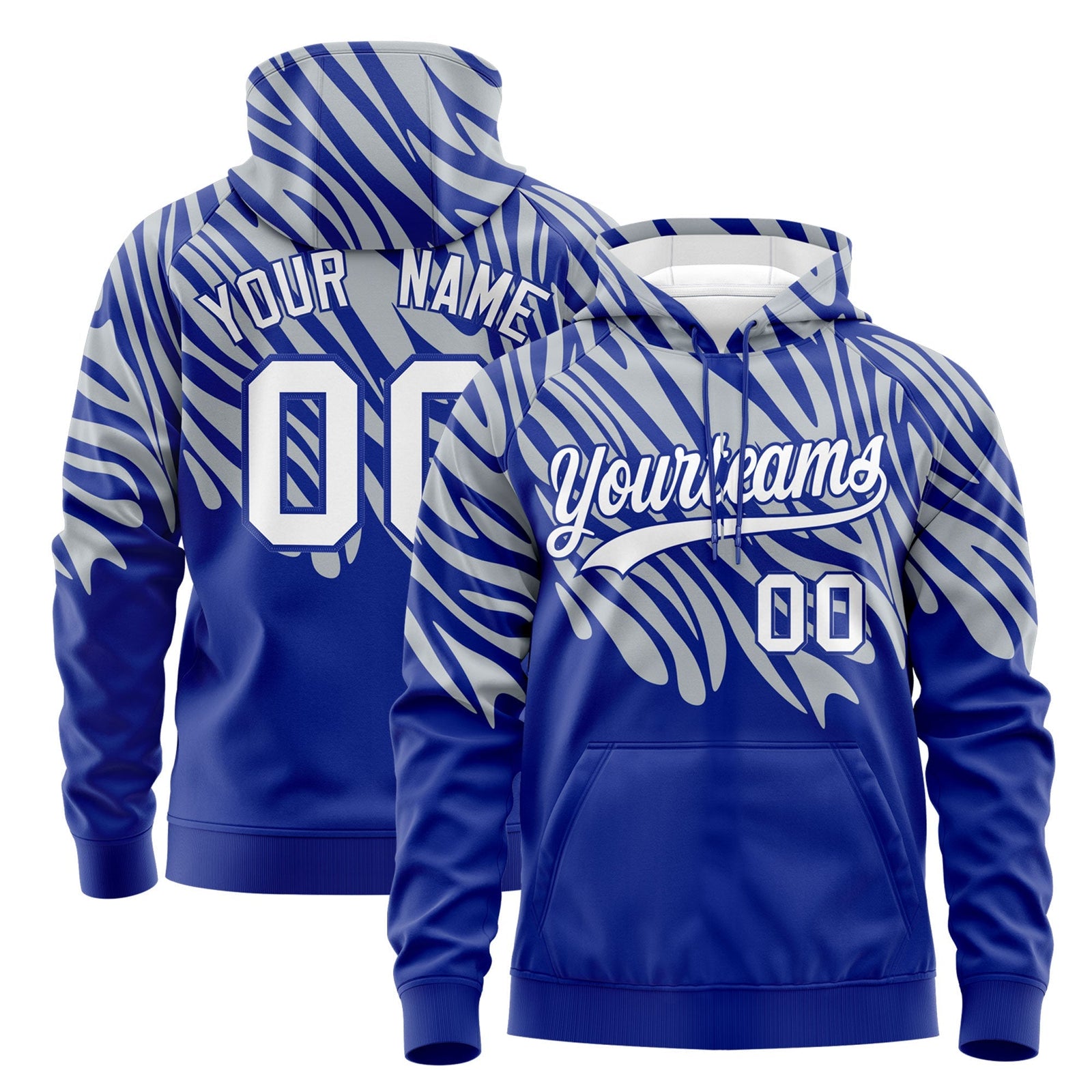 Custom Silver Royal Blue Leopard Print Pullover Sweatshirt Hoodie| KXKSHOP