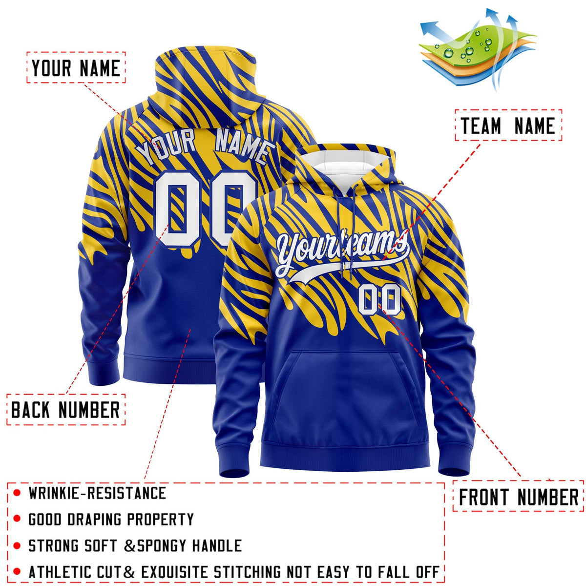 Custom Gold Royal Blue Leopard Print Pullover Sweatshirt Hoodie| KXKSHOP