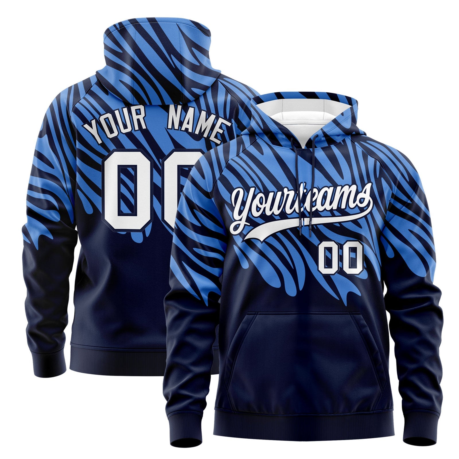 Custom Powder Blue Navy Leopard Print Pullover Sweatshirt Hoodie| KXKSHOP