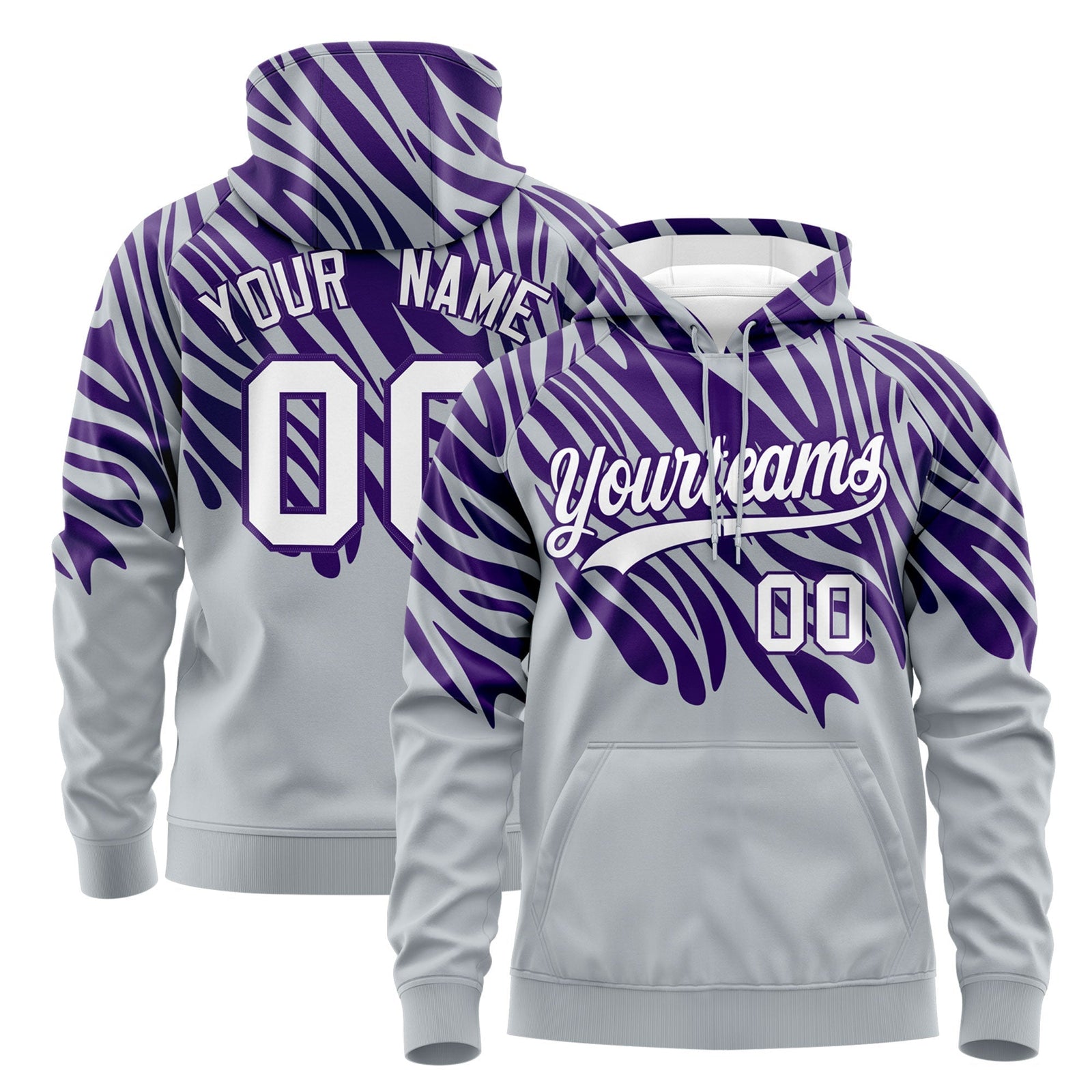 Custom Purple Silver Leopard Print Pullover Sweatshirt Hoodie| KXKSHOP