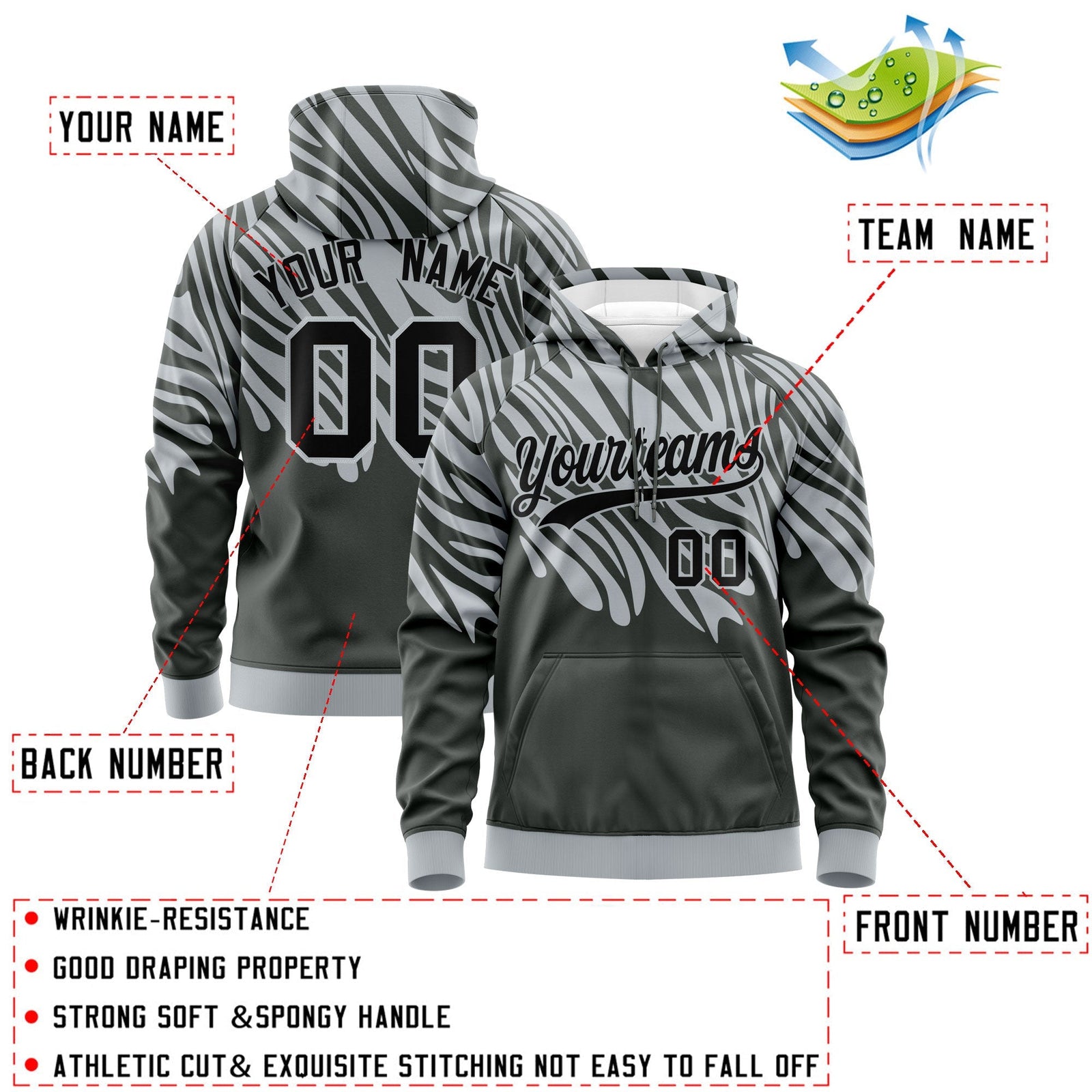 Custom Silver Black Leopard Print Pullover Sweatshirt Hoodie| KXKSHOP