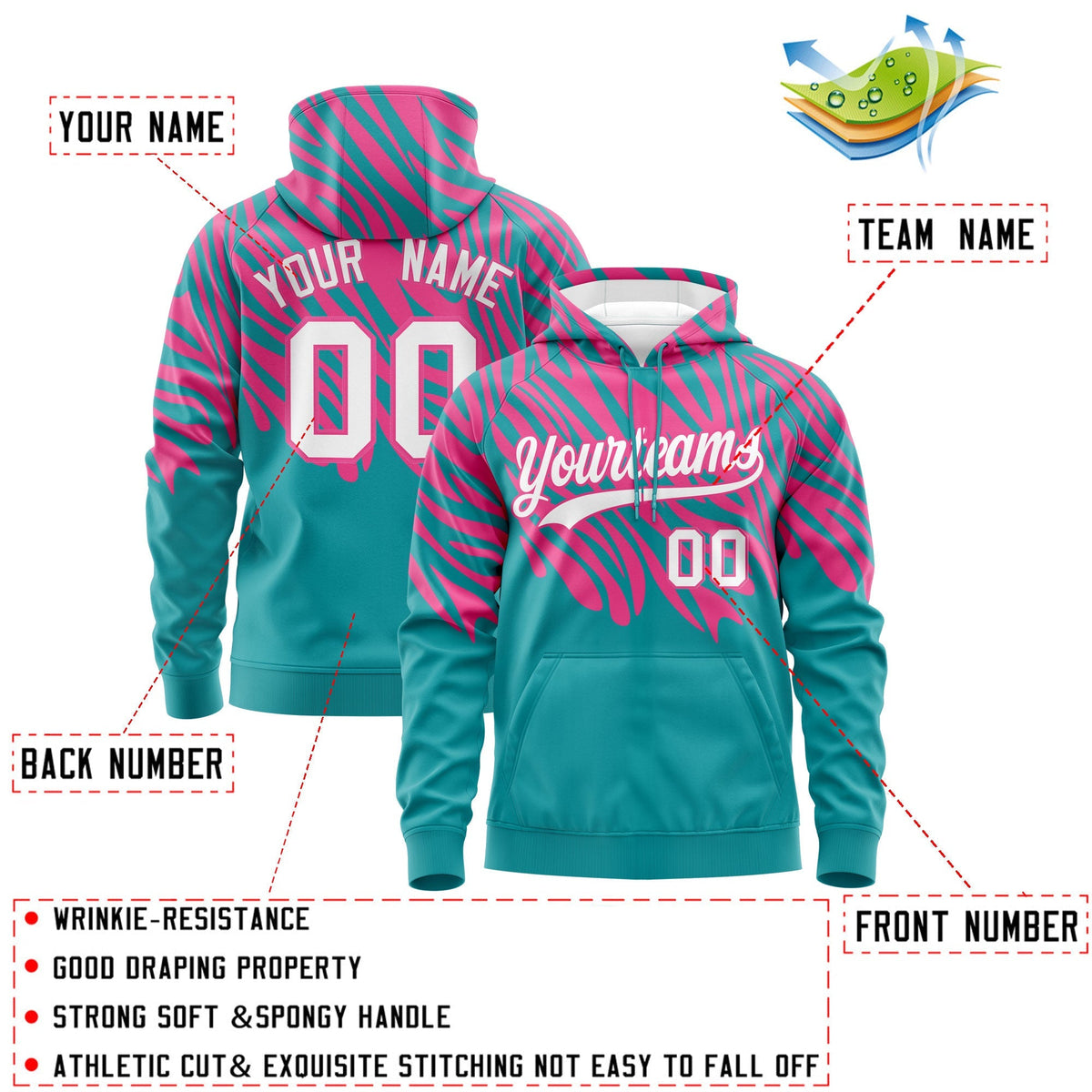 Custom Pink Aqua Leopard Print Pullover Sweatshirt Hoodie| KXKSHOP