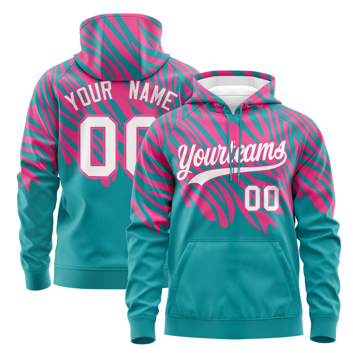 Custom Pink Aqua Leopard Print Pullover Sweatshirt Hoodie| KXKSHOP