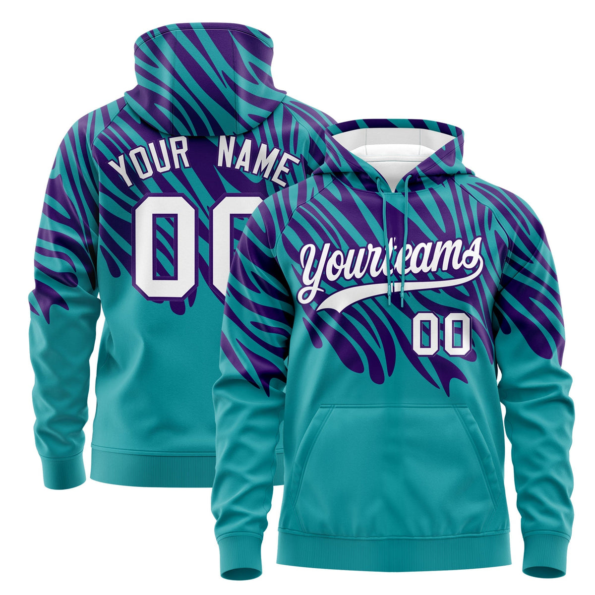 Custom Aqua Purple White Leopard Print Pullover Sweatshirt Hoodie| KXKSHOP