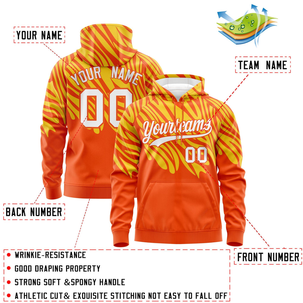 Custom Gold Orange Leopard Print Pullover Sweatshirt Hoodie| KXKSHOP