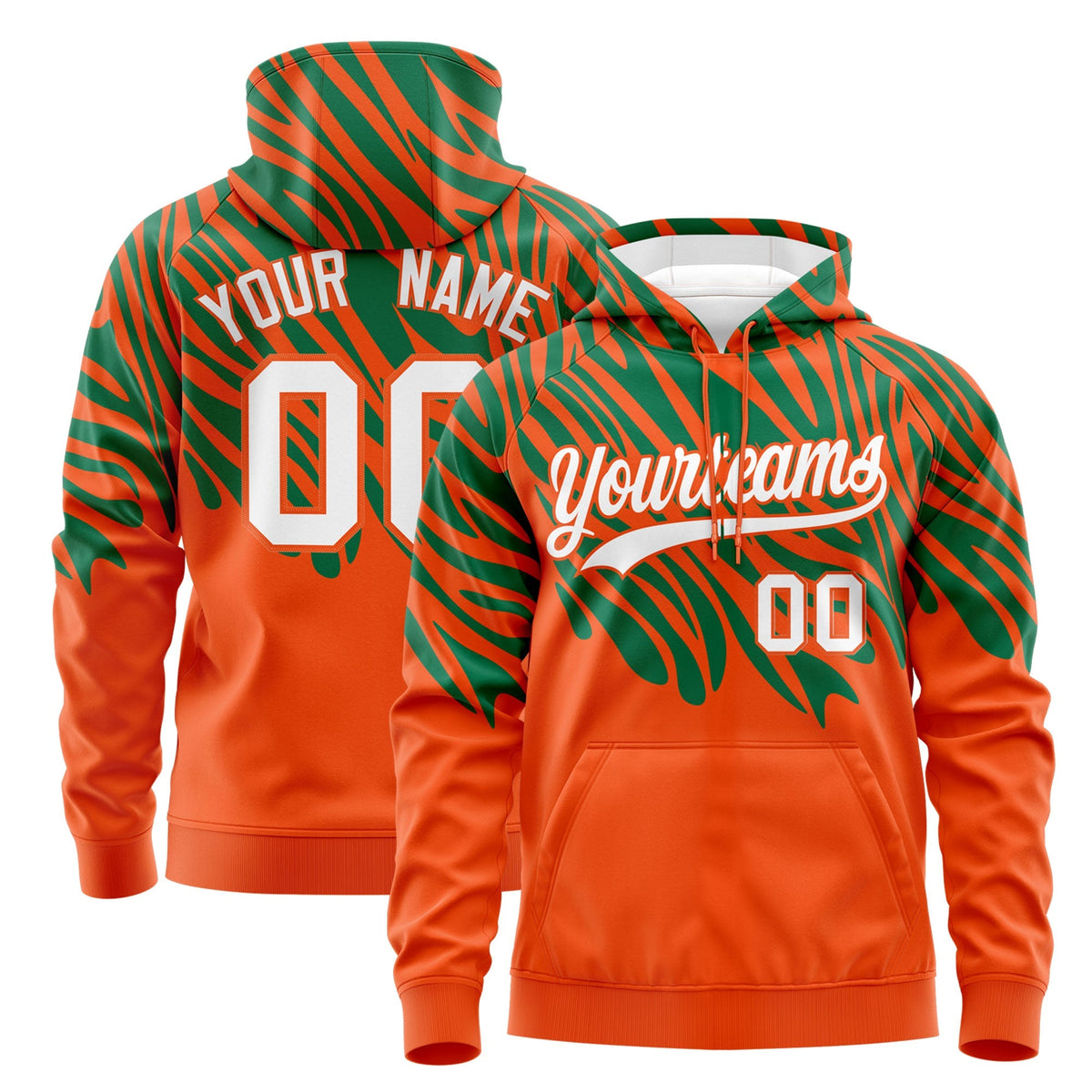 Custom Orange Kelly Green White Leopard Print Pullover Sweatshirt Hoodie| KXKSHOP