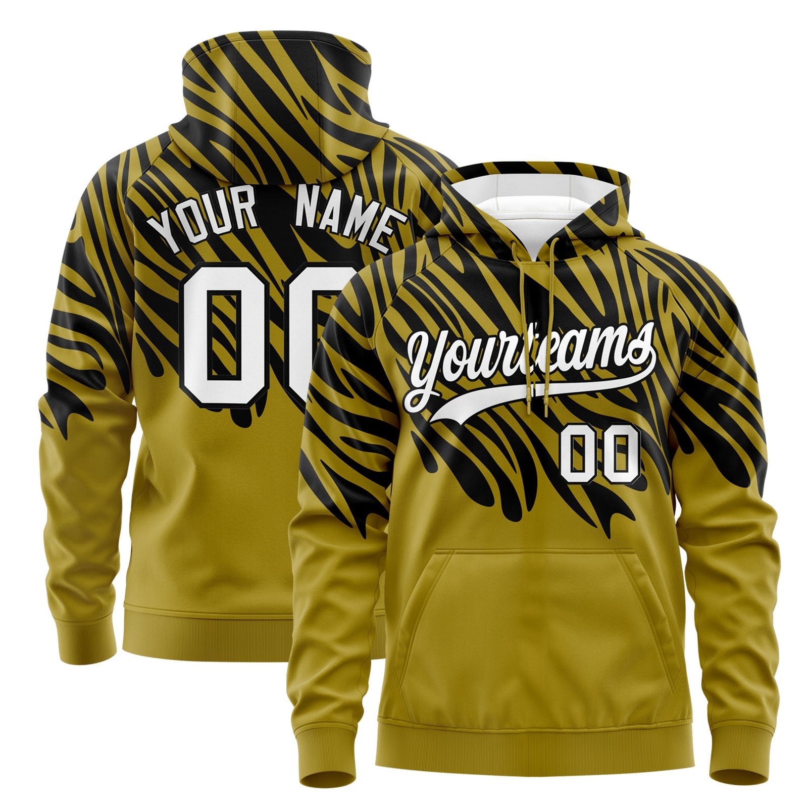 Custom Old Gold Black Leopard Print Pullover Sweatshirt Hoodie| KXKSHOP