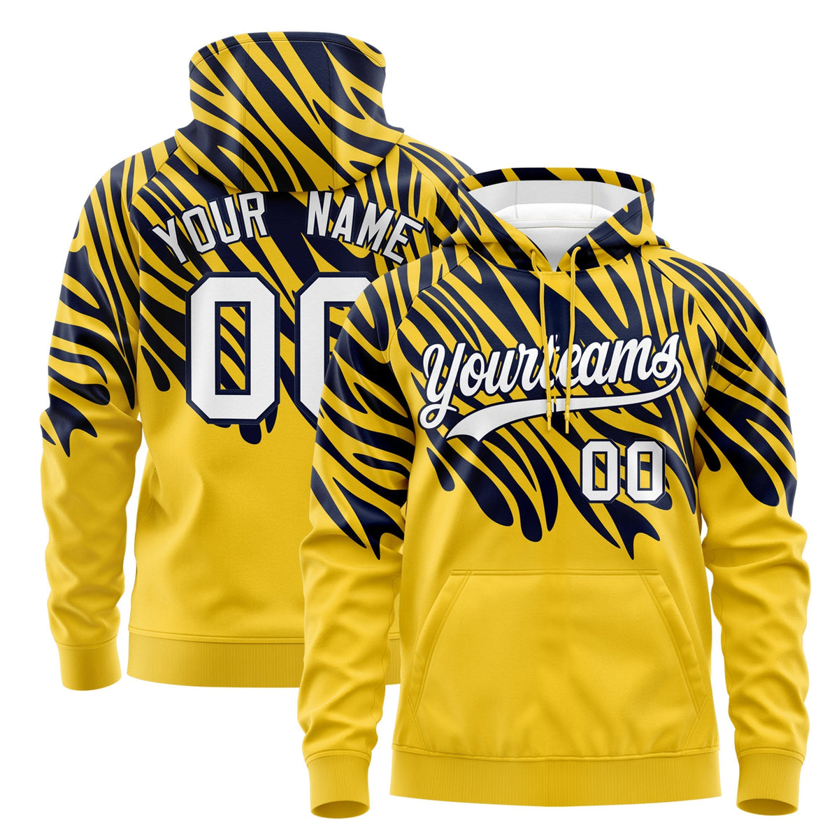 Custom Gold Navy White Leopard Print Pullover Sweatshirt Hoodie| KXKSHOP