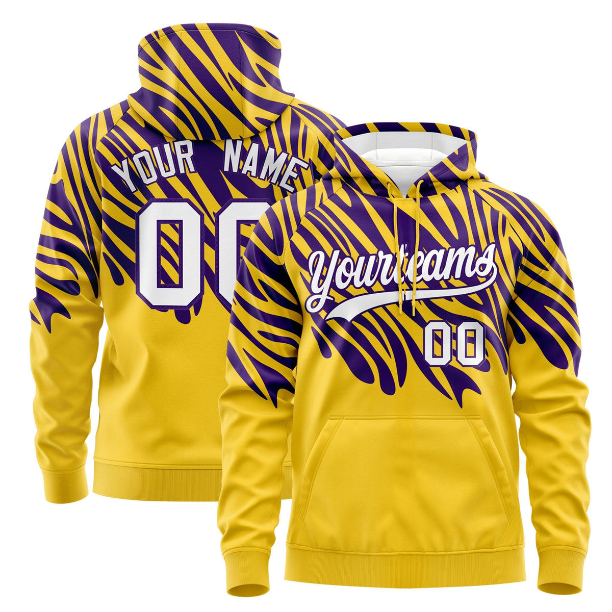 Custom Purple Gold Leopard Print Pullover Sweatshirt Hoodie| KXKSHOP