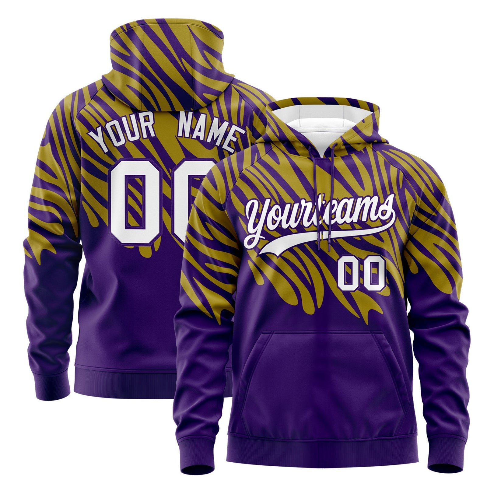 Custom Old Gold Purple Leopard Print Pullover Sweatshirt Hoodie| KXKSHOP