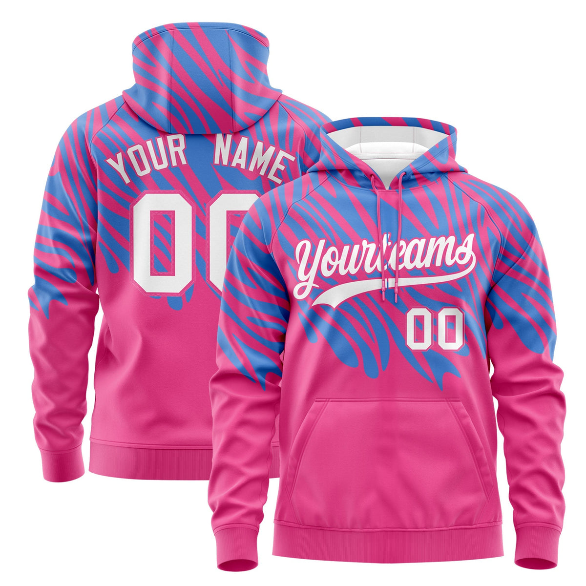 Custom Powder Blue Pink Leopard Print Pullover Sweatshirt Hoodie| KXKSHOP