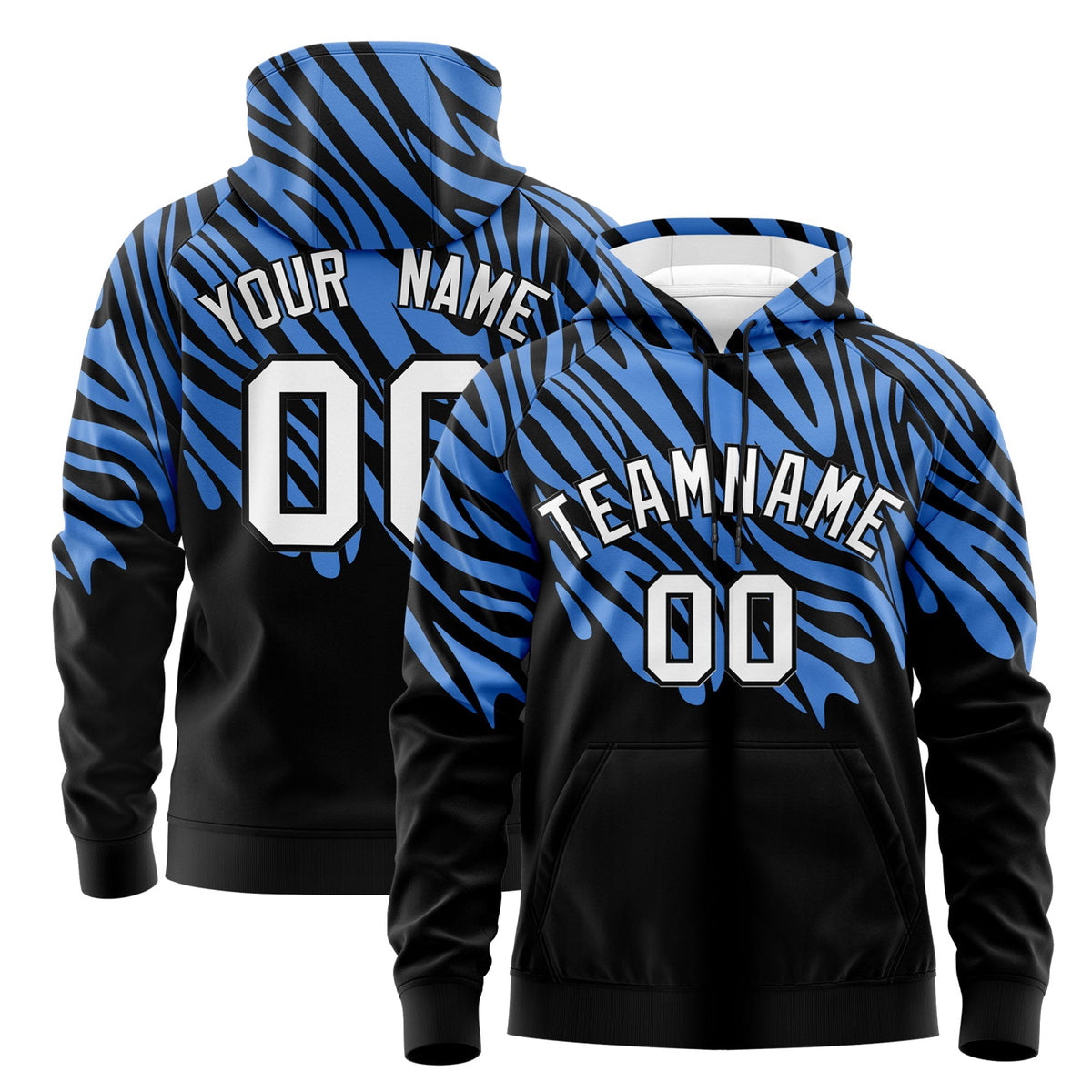 Custom Powder Blue Black Leopard Print Pullover Sweatshirt Hoodie| KXKSHOP