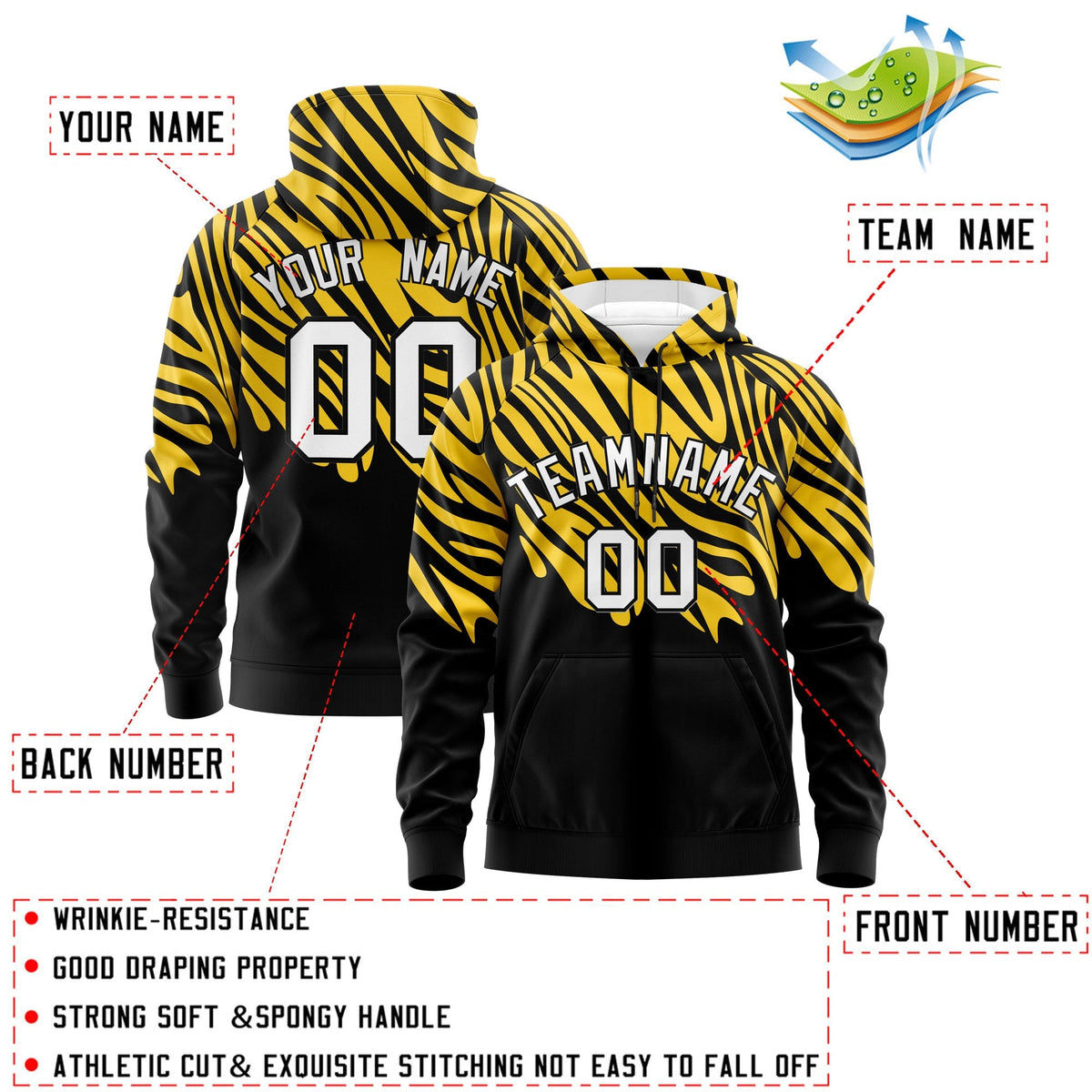 Custom Gold Black Leopard Print Pullover Sweatshirt Hoodie| KXKSHOP