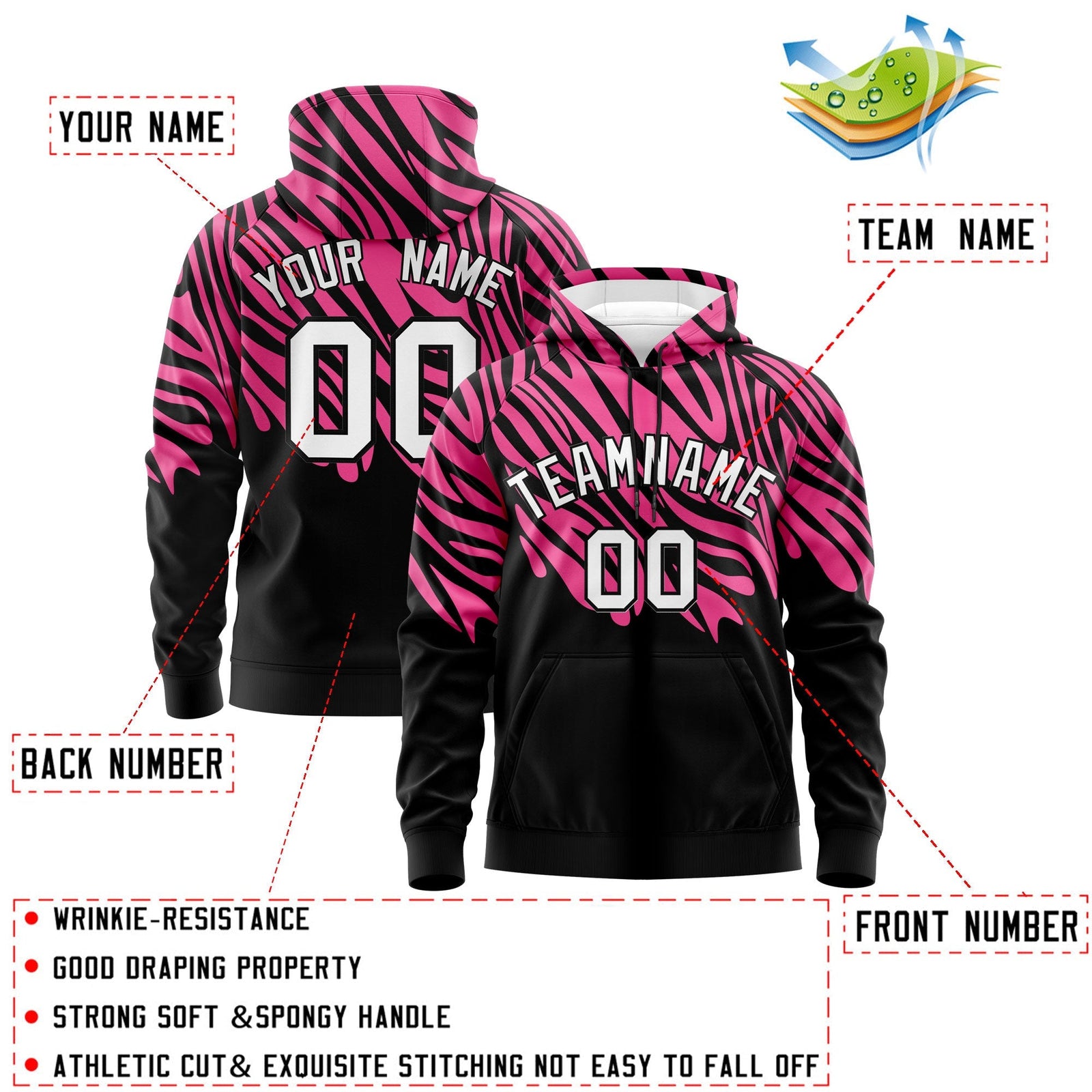 Custom Pink Black Leopard Print Pullover Sweatshirt Hoodie| KXKSHOP