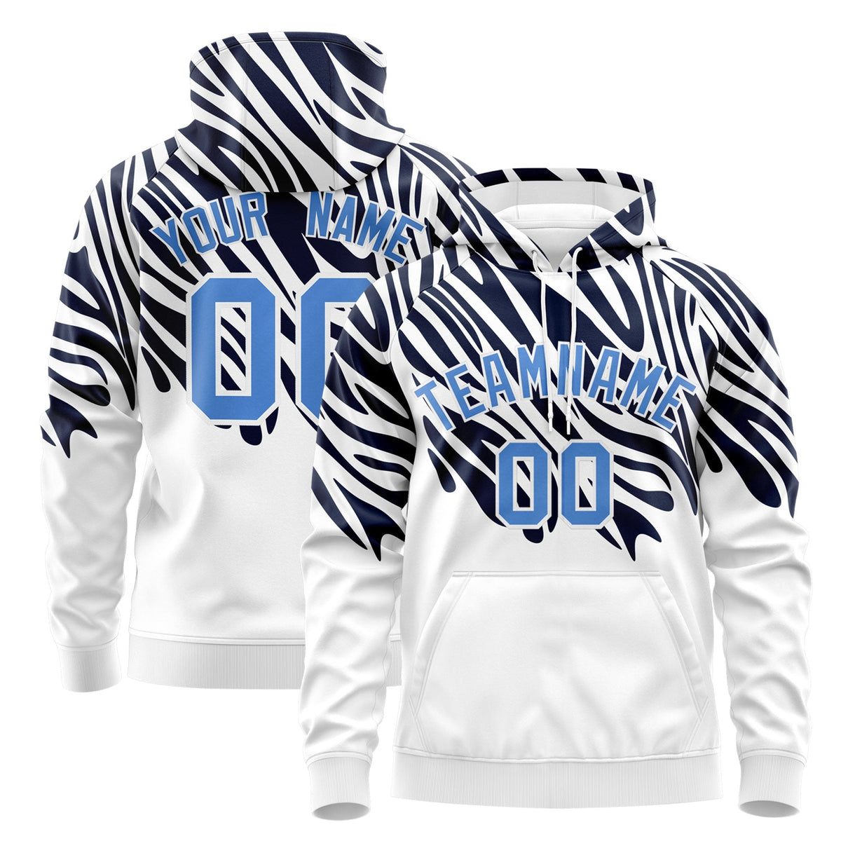 Custom Navy White Powder Blue Leopard Print Pullover Sweatshirt Hoodie| KXKSHOP