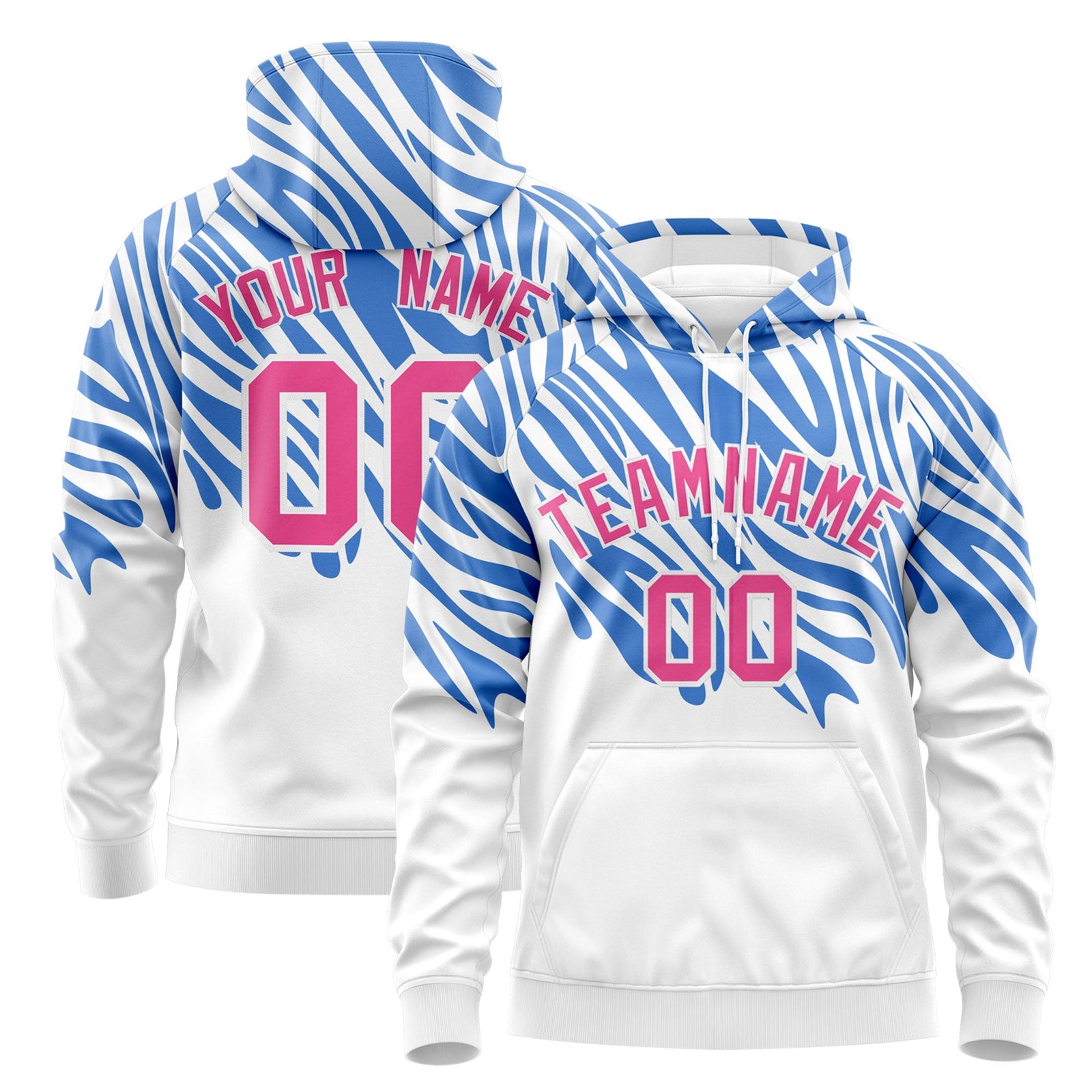 Custom White Powder Blue Pink Leopard Print Pullover Sweatshirt Hoodie| KXKSHOP