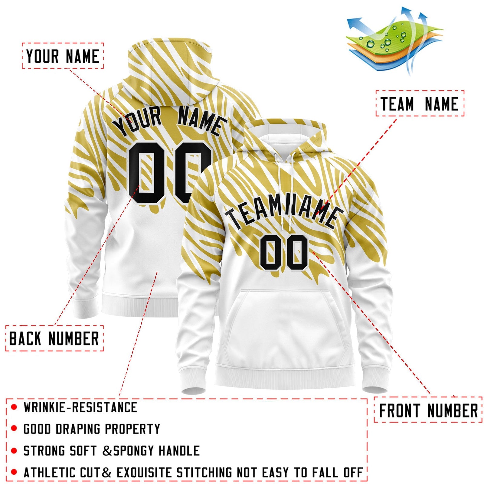 Custom Old Gold White Leopard Print Pullover Sweatshirt Hoodie| KXKSHOP