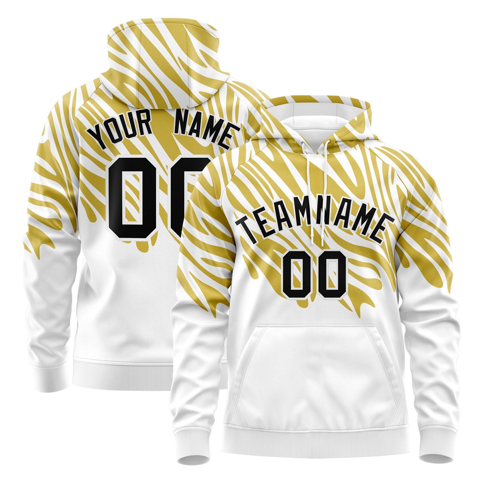 Custom Old Gold White Leopard Print Pullover Sweatshirt Hoodie| KXKSHOP