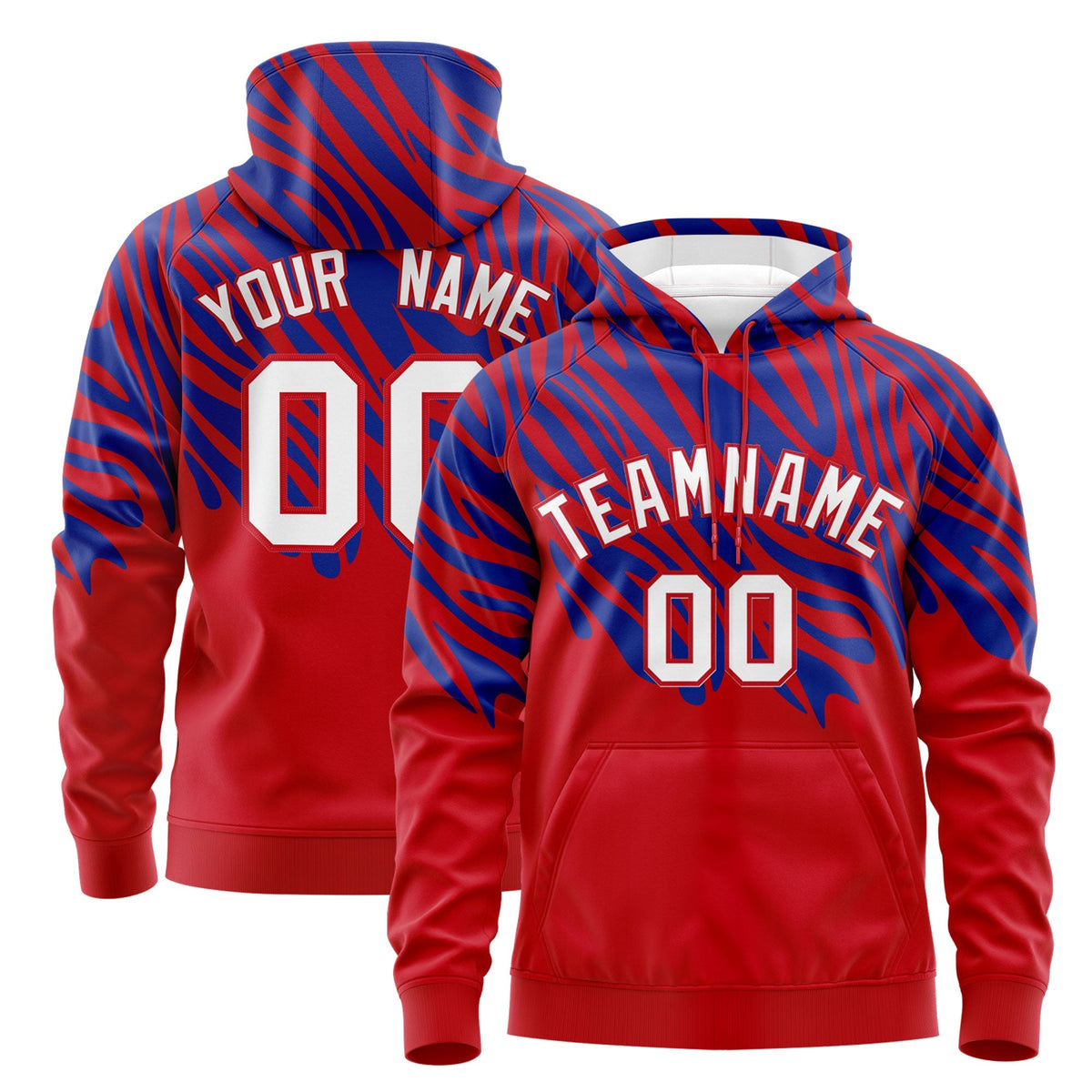 Custom Red Royal Blue Leopard Print Pullover Sweatshirt Hoodie| KXKSHOP