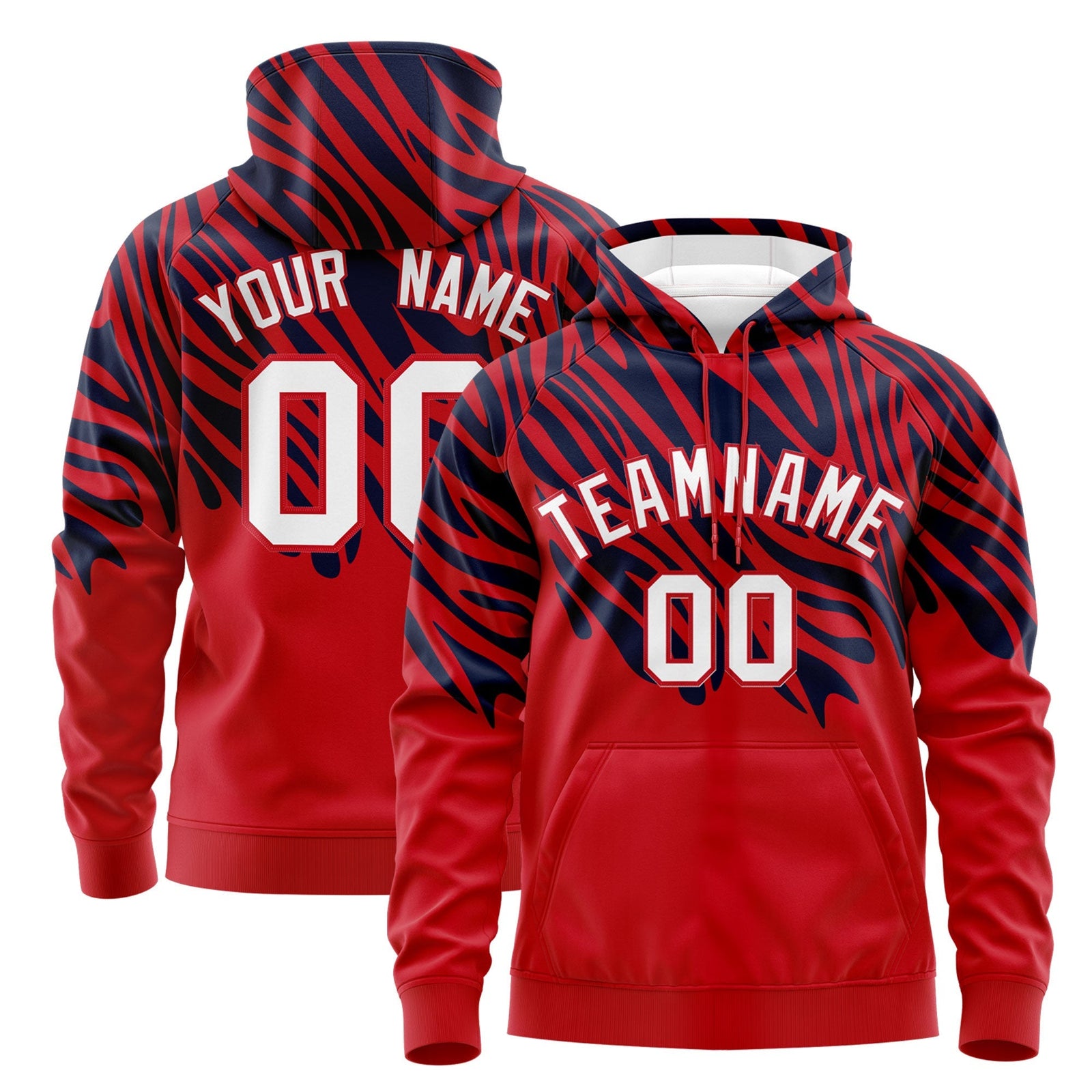 Custom Navy Red Leopard Print Pullover Sweatshirt Hoodie| KXKSHOP