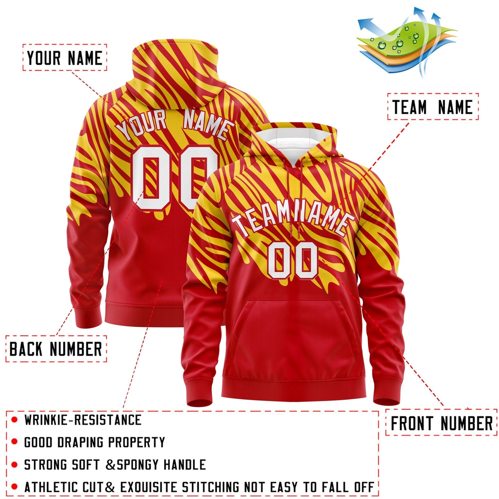 Custom Red Gold White Leopard Print Pullover Sweatshirt Hoodie| KXKSHOP