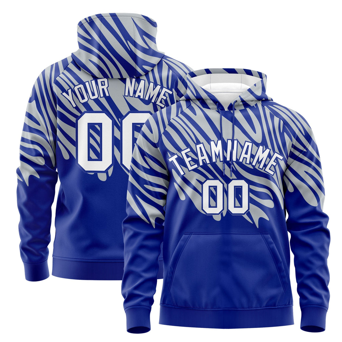 Custom Silver Royal Blue Leopard Print Pullover Sweatshirt Hoodie| KXKSHOP