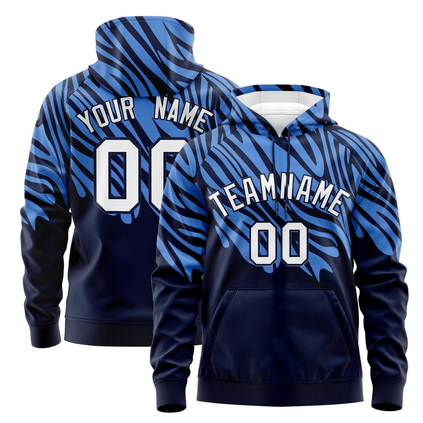 Custom Powder Blue Navy Leopard Print Pullover Sweatshirt Hoodie| KXKSHOP