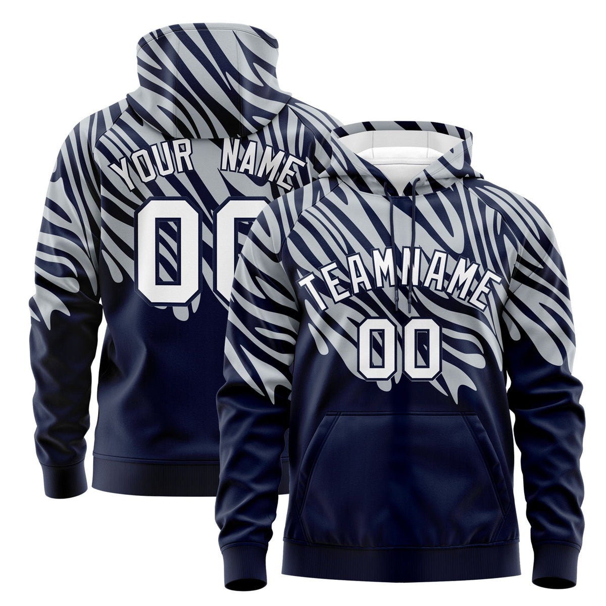Custom Silver Navy Leopard Print Pullover Sweatshirt Hoodie| KXKSHOP