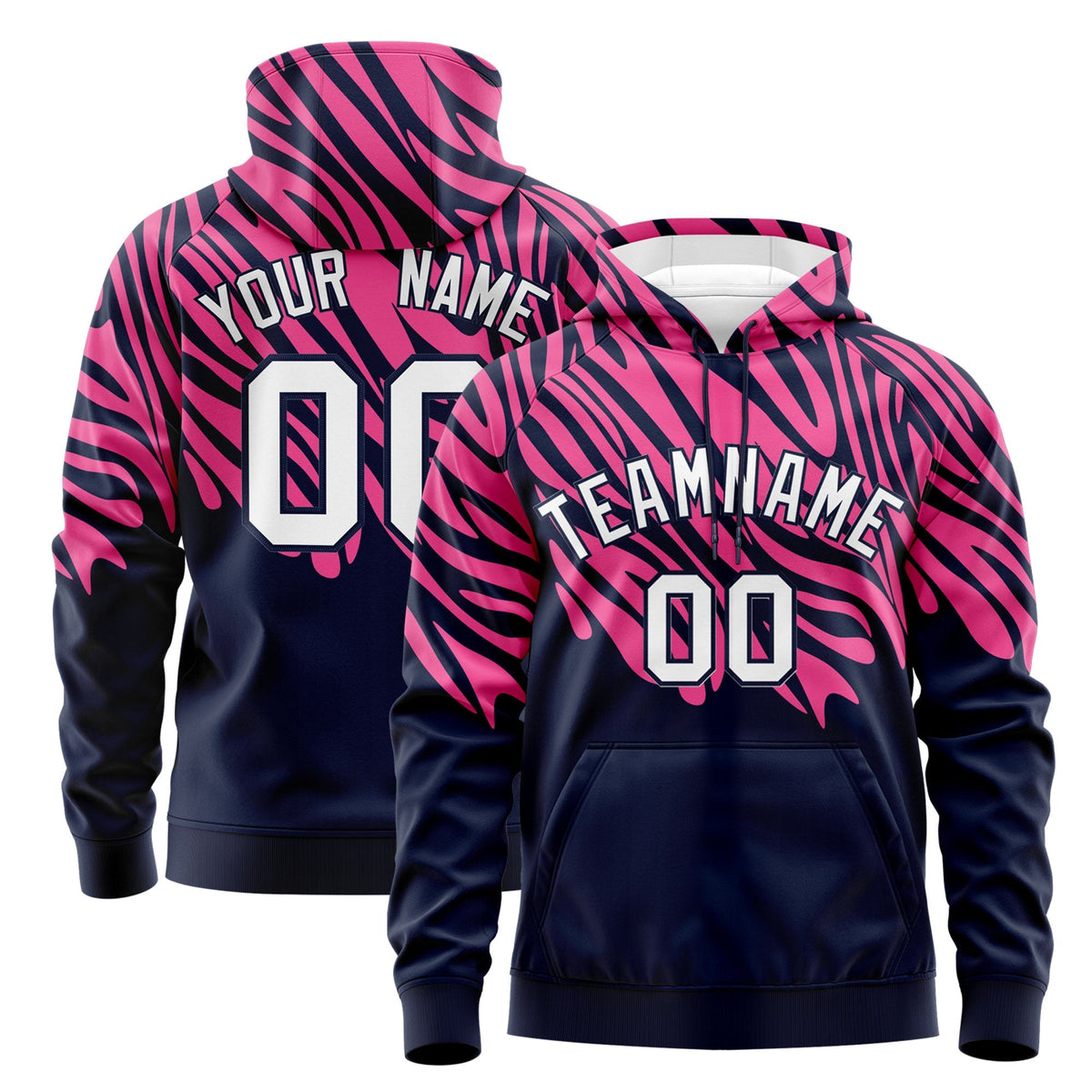 Custom Pink Navy Leopard Print Pullover Sweatshirt Hoodie| KXKSHOP