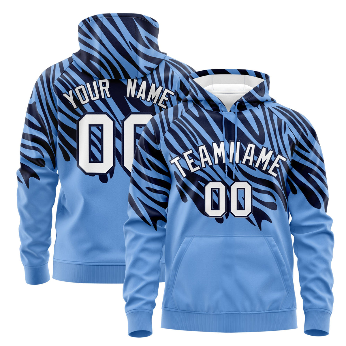 Custom Navy Light Blue Leopard Print Pullover Sweatshirt Hoodie| KXKSHOP