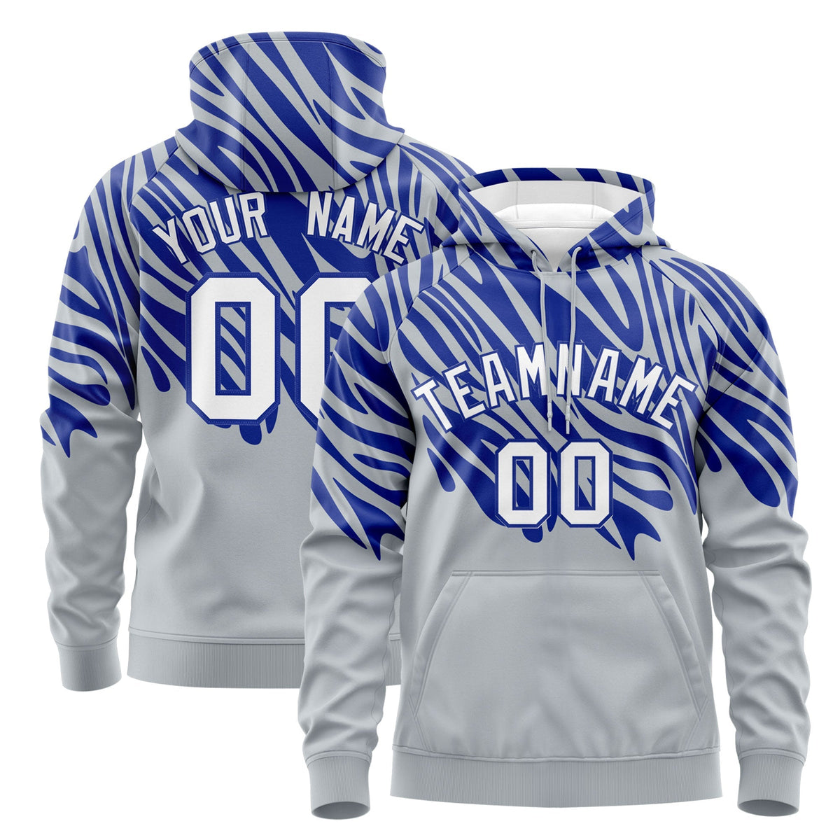 Custom Royal Blue Silver Leopard Print Pullover Sweatshirt Hoodie| KXKSHOP