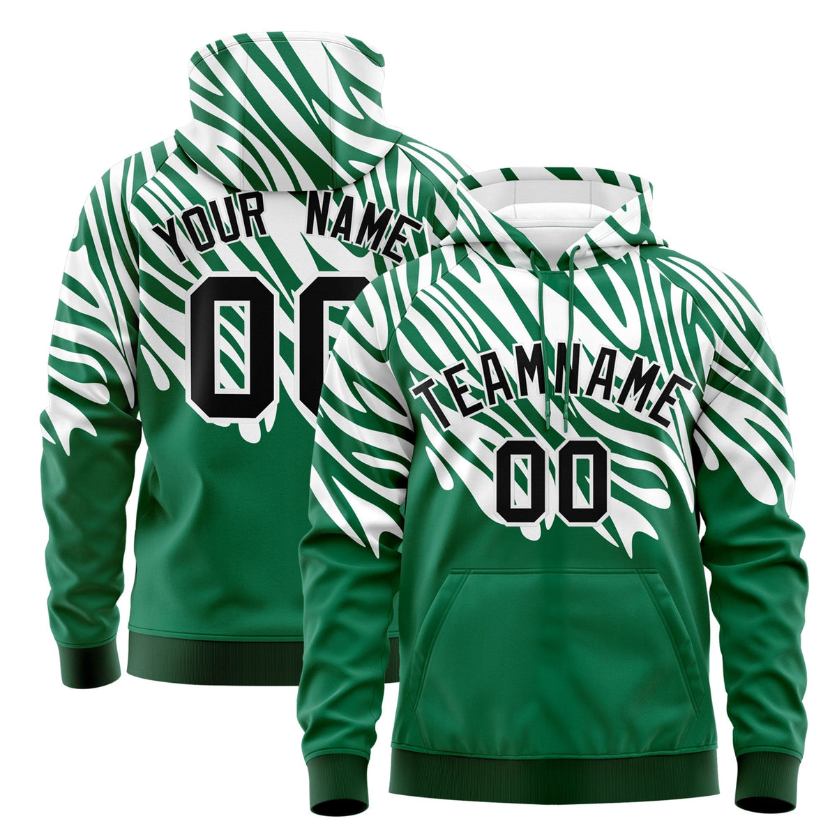 Custom Kelly Green White Leopard Print Pullover Sweatshirt Hoodie| KXKSHOP