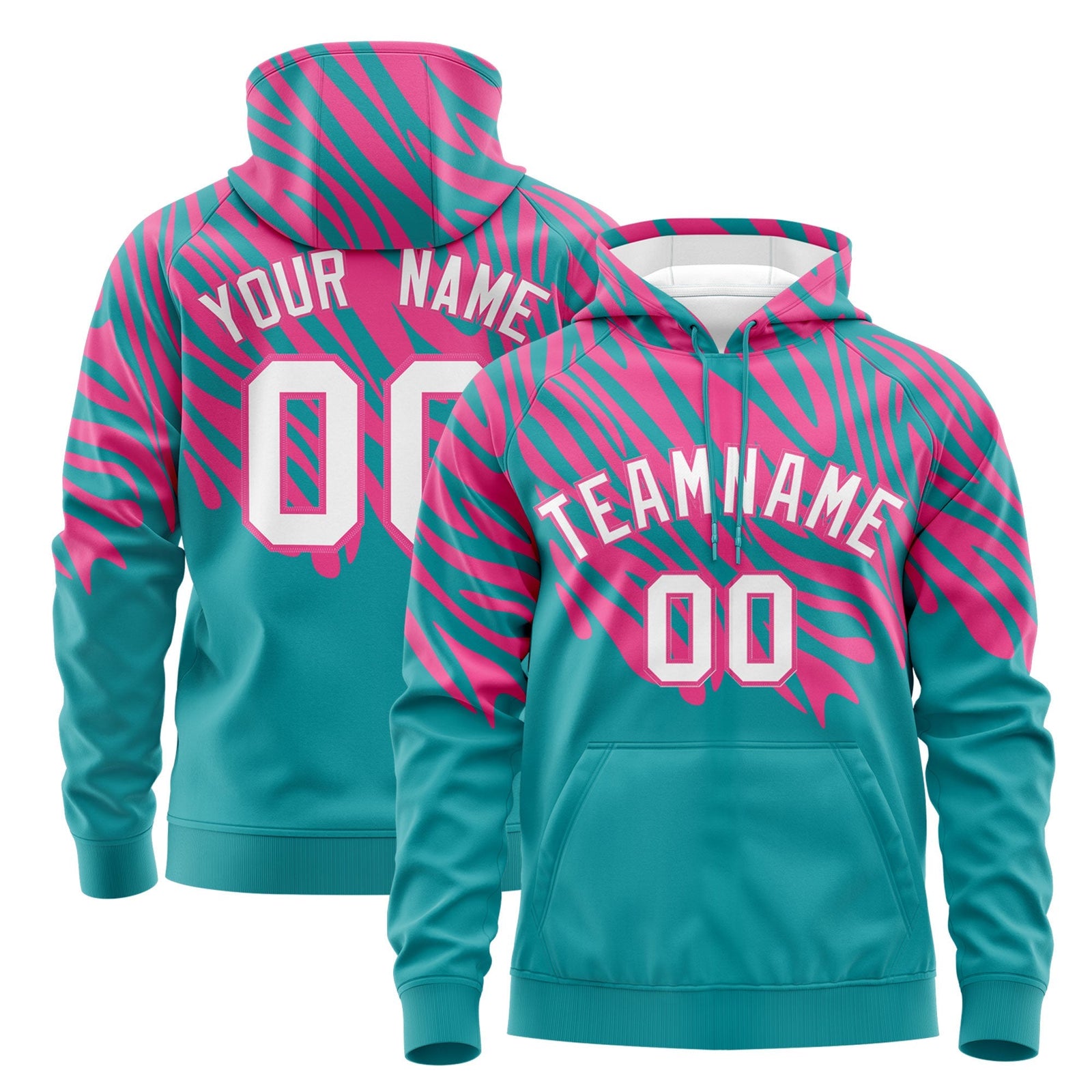 Custom Pink Aqua Leopard Print Pullover Sweatshirt Hoodie| KXKSHOP
