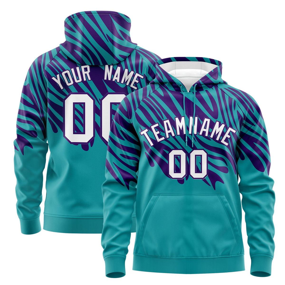 Custom Aqua Purple White Leopard Print Pullover Sweatshirt Hoodie| KXKSHOP