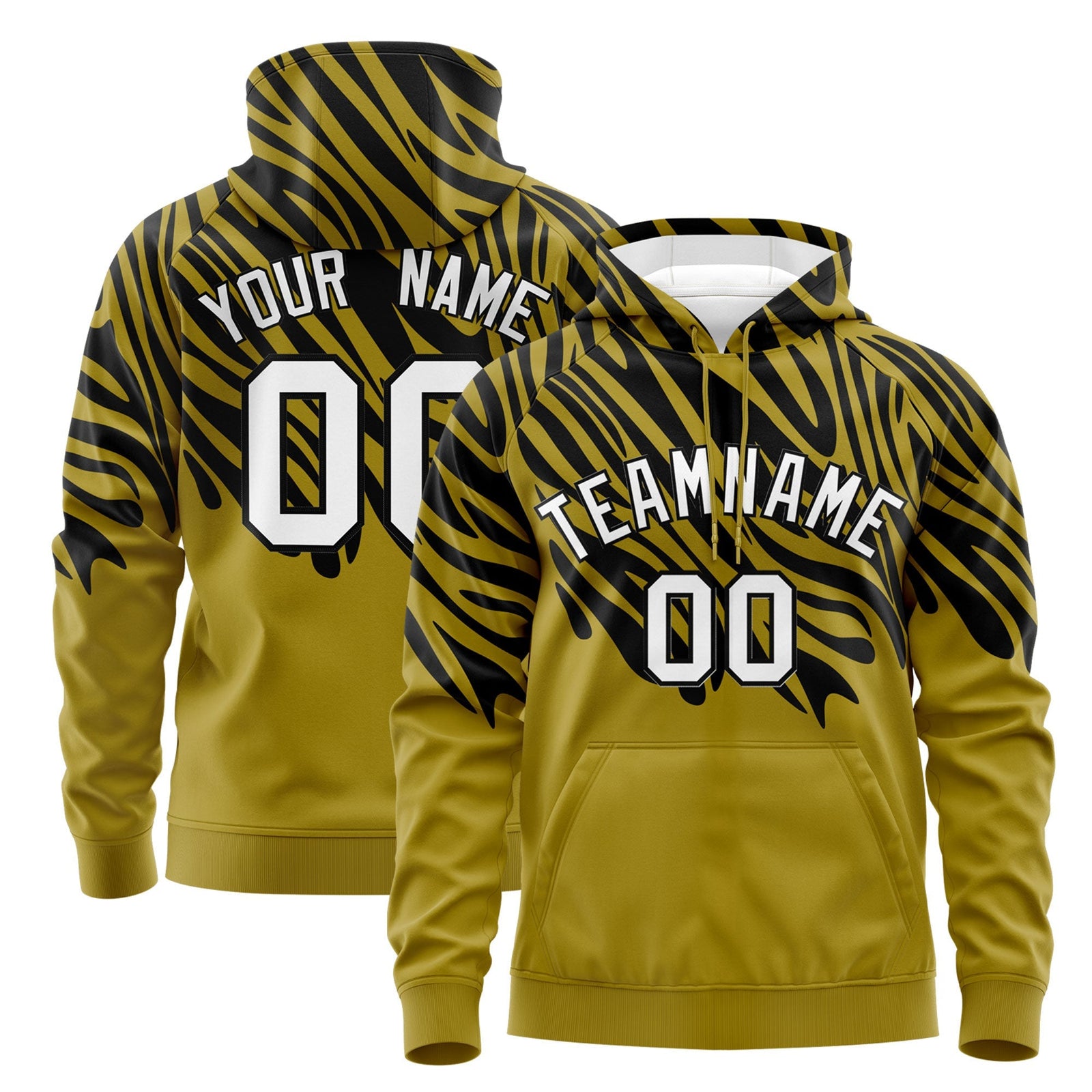Custom Old Gold Black Leopard Print Pullover Sweatshirt Hoodie| KXKSHOP