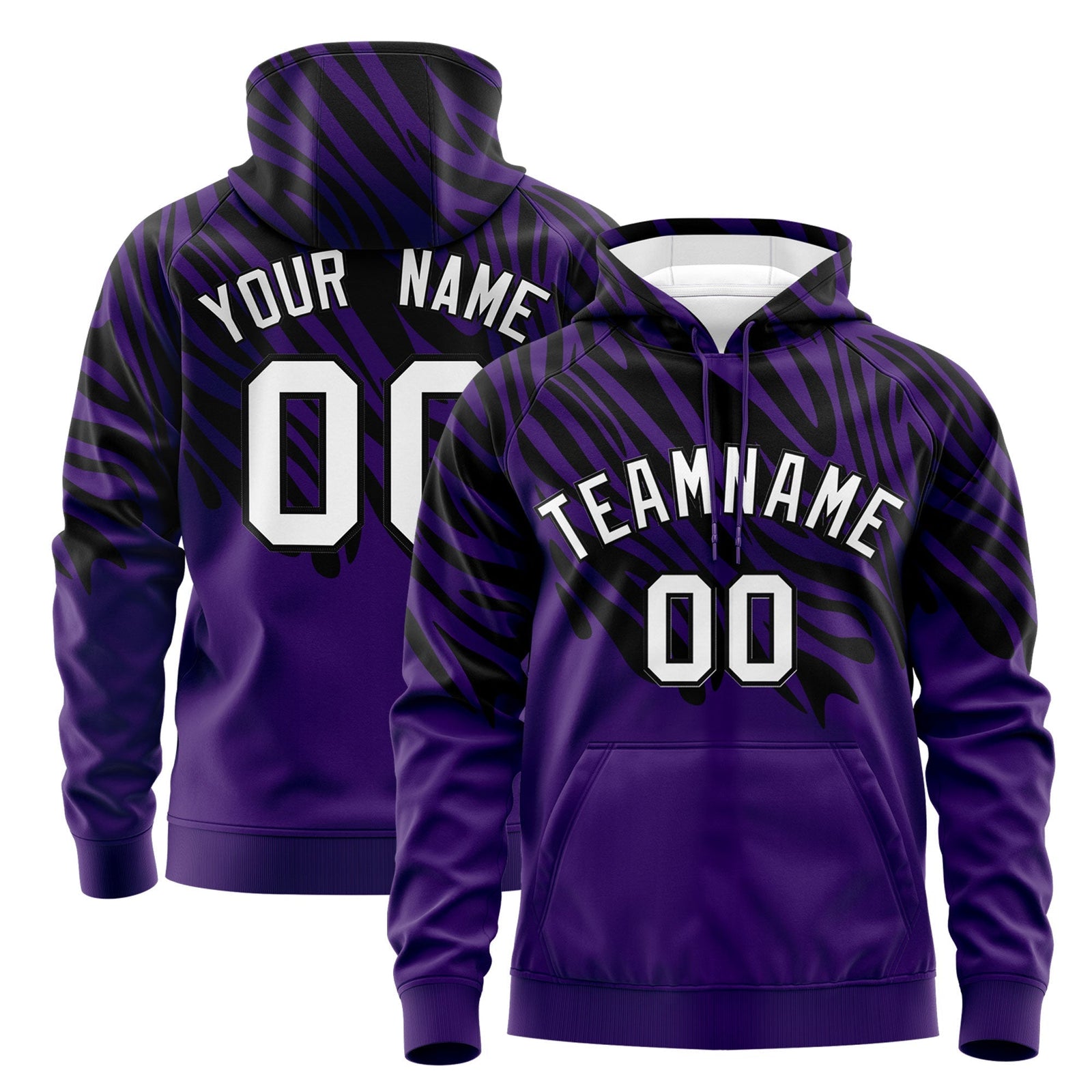 Custom Purple Black White Leopard Print Pullover Sweatshirt Hoodie| KXKSHOP