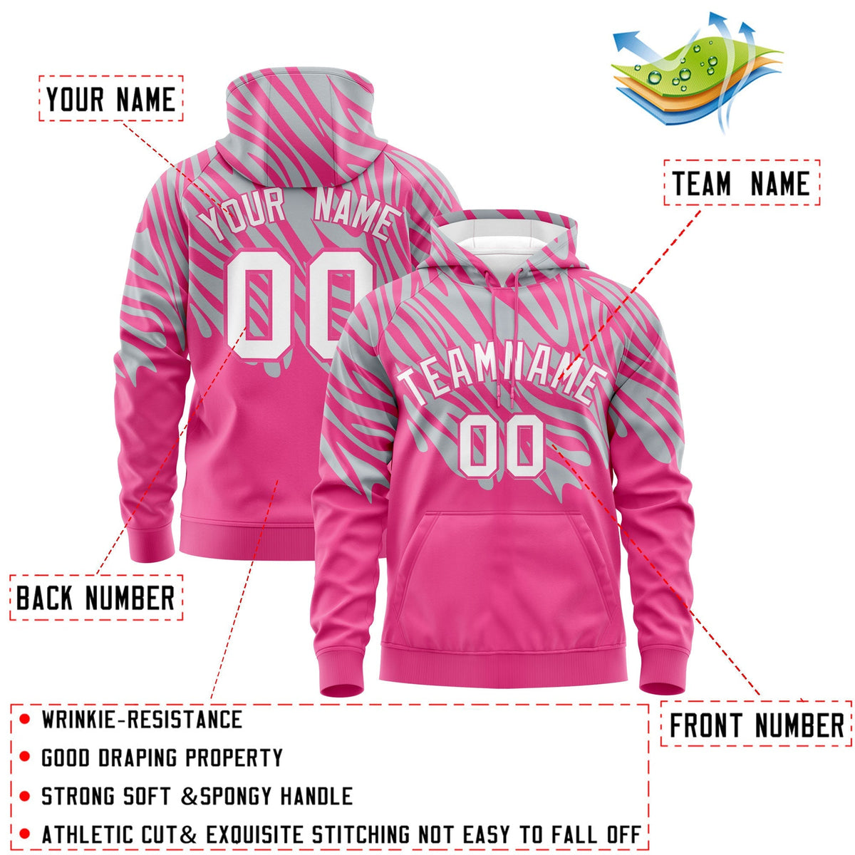 Custom Silver Pink Leopard Print Pullover Sweatshirt Hoodie| KXKSHOP