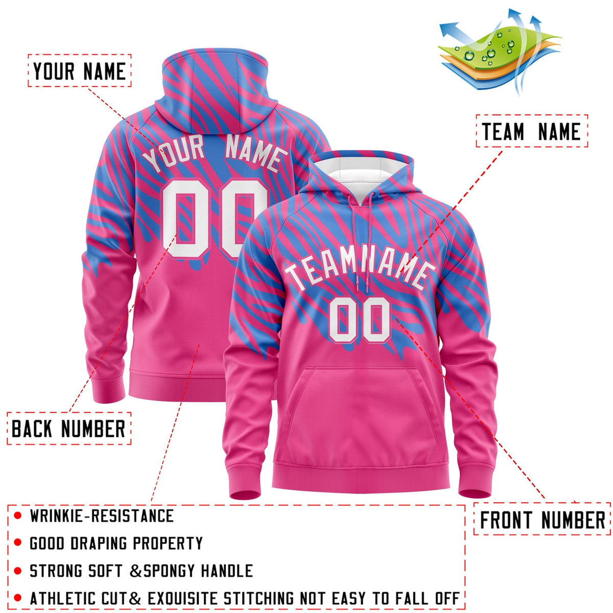 Custom Powder Blue Pink Leopard Print Pullover Sweatshirt Hoodie| KXKSHOP