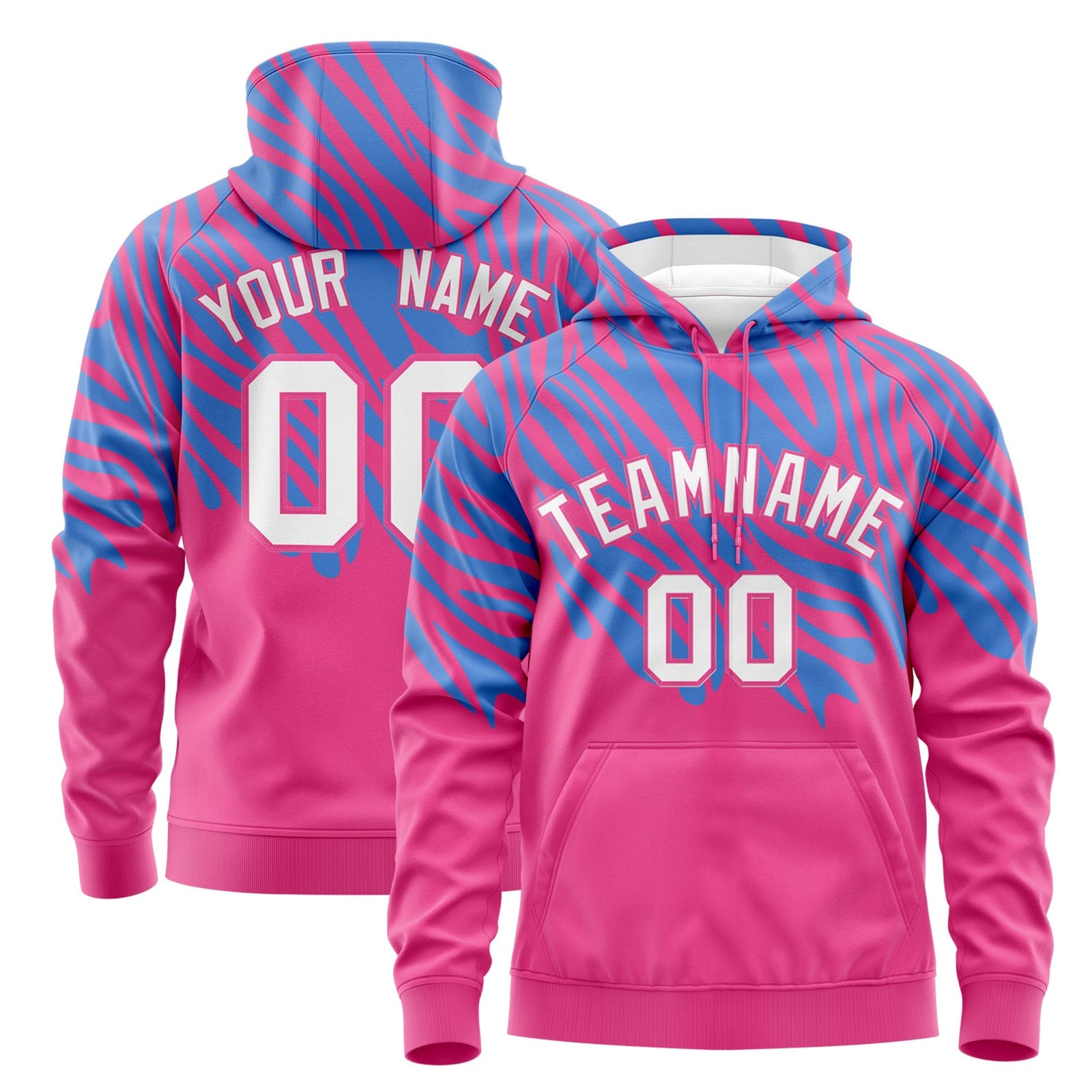 Custom Powder Blue Pink Leopard Print Pullover Sweatshirt Hoodie| KXKSHOP