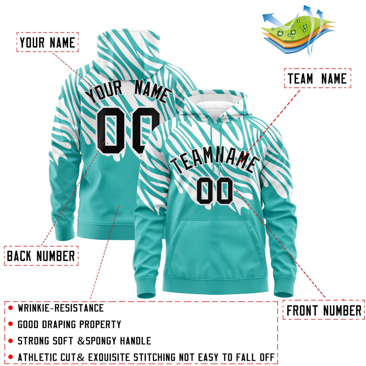 Custom White Teal Leopard Print Pullover Sweatshirt Hoodie| KXKSHOP